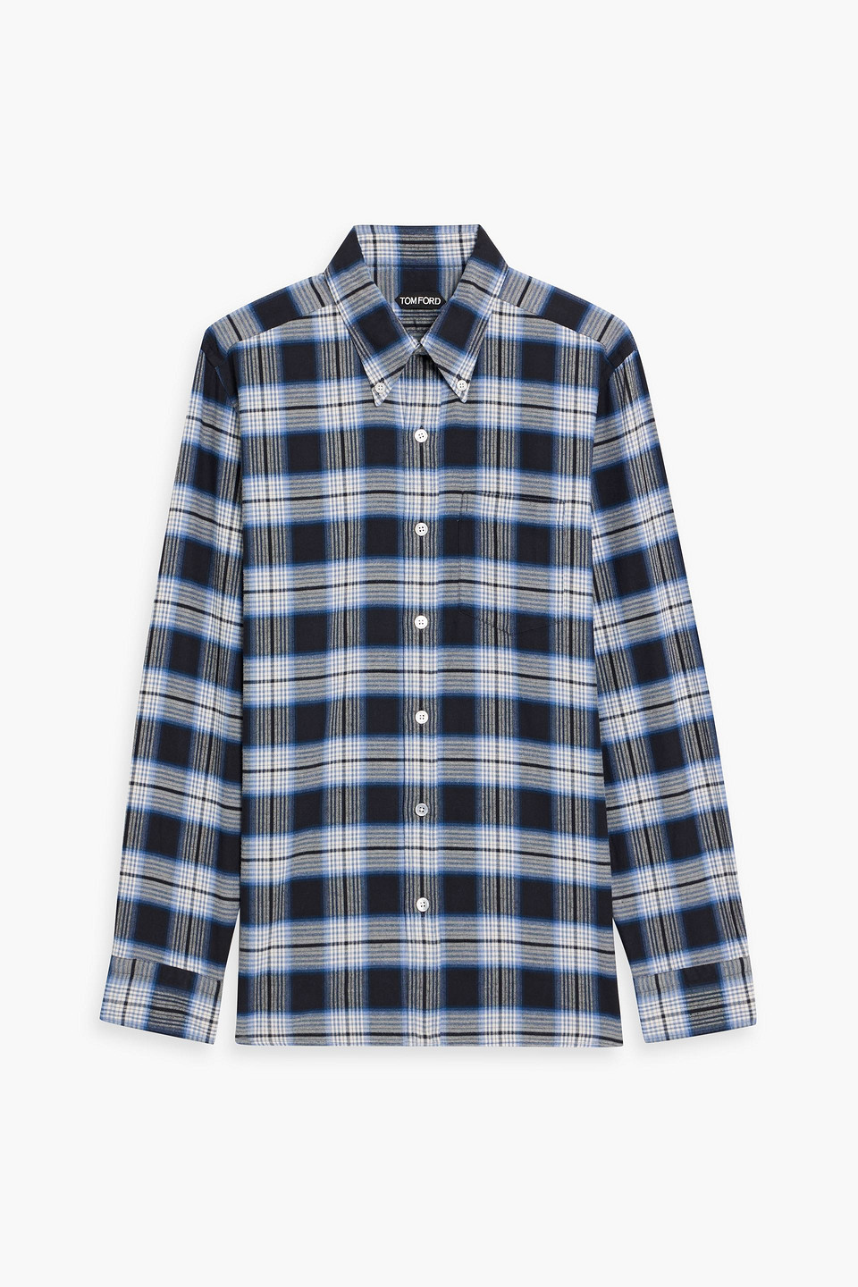 tom ford - checked cotton-flannel shirt - blue - eu 37