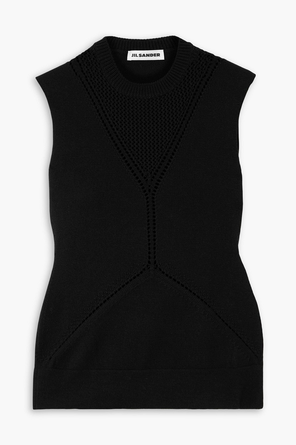jil sander - pointelle-knit wool and cotton-blend top - black - fr 42