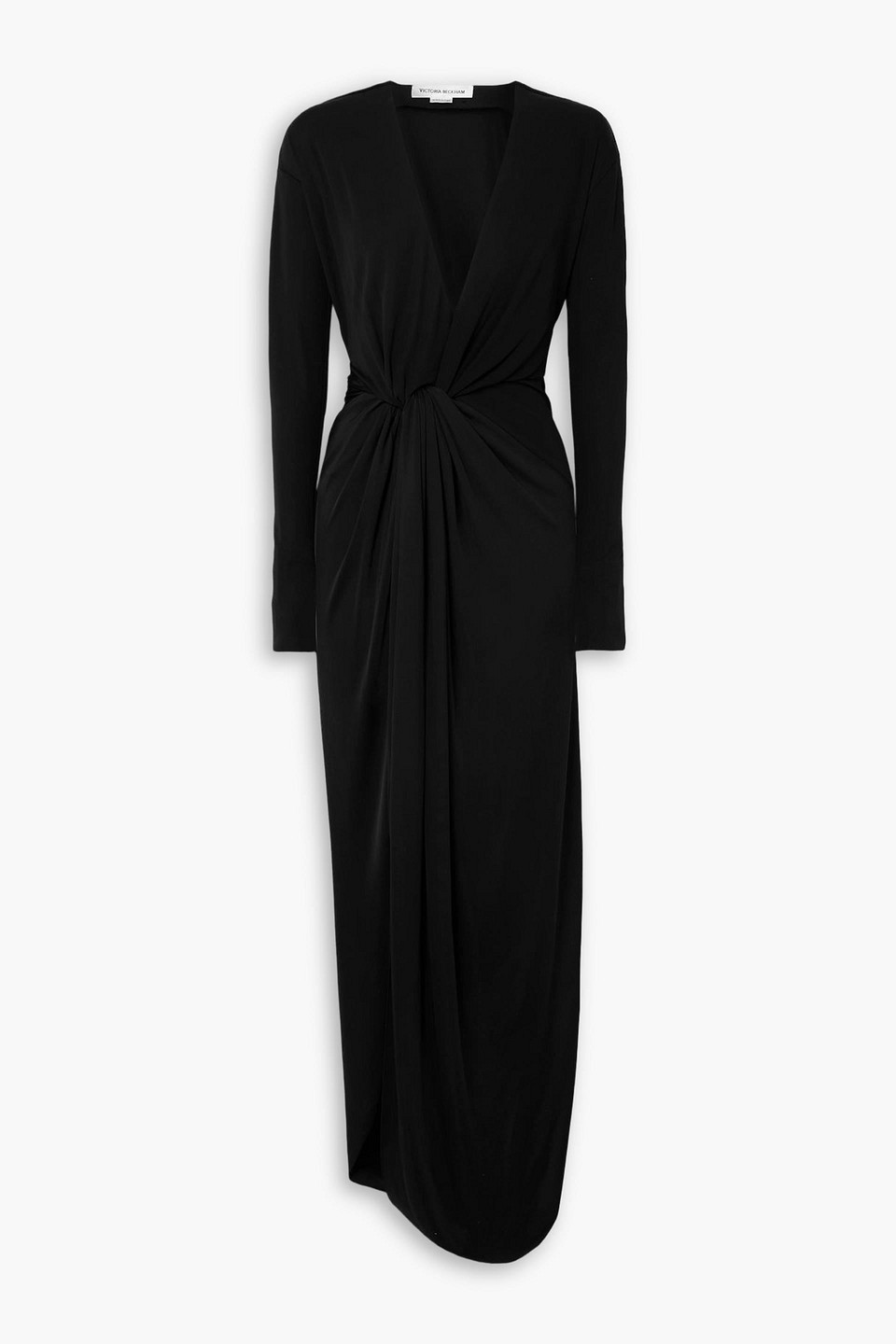 victoria beckham - knotted draped jersey midi dress - black - uk 12