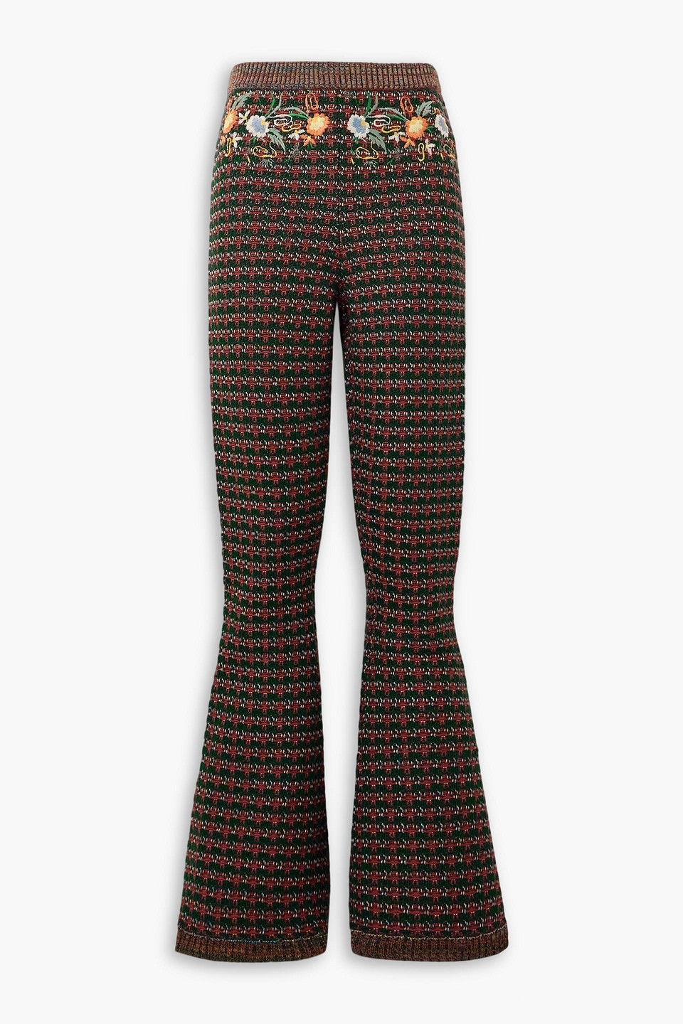 etro - embroidered jacquard-knit bootcut pants - green - it 42