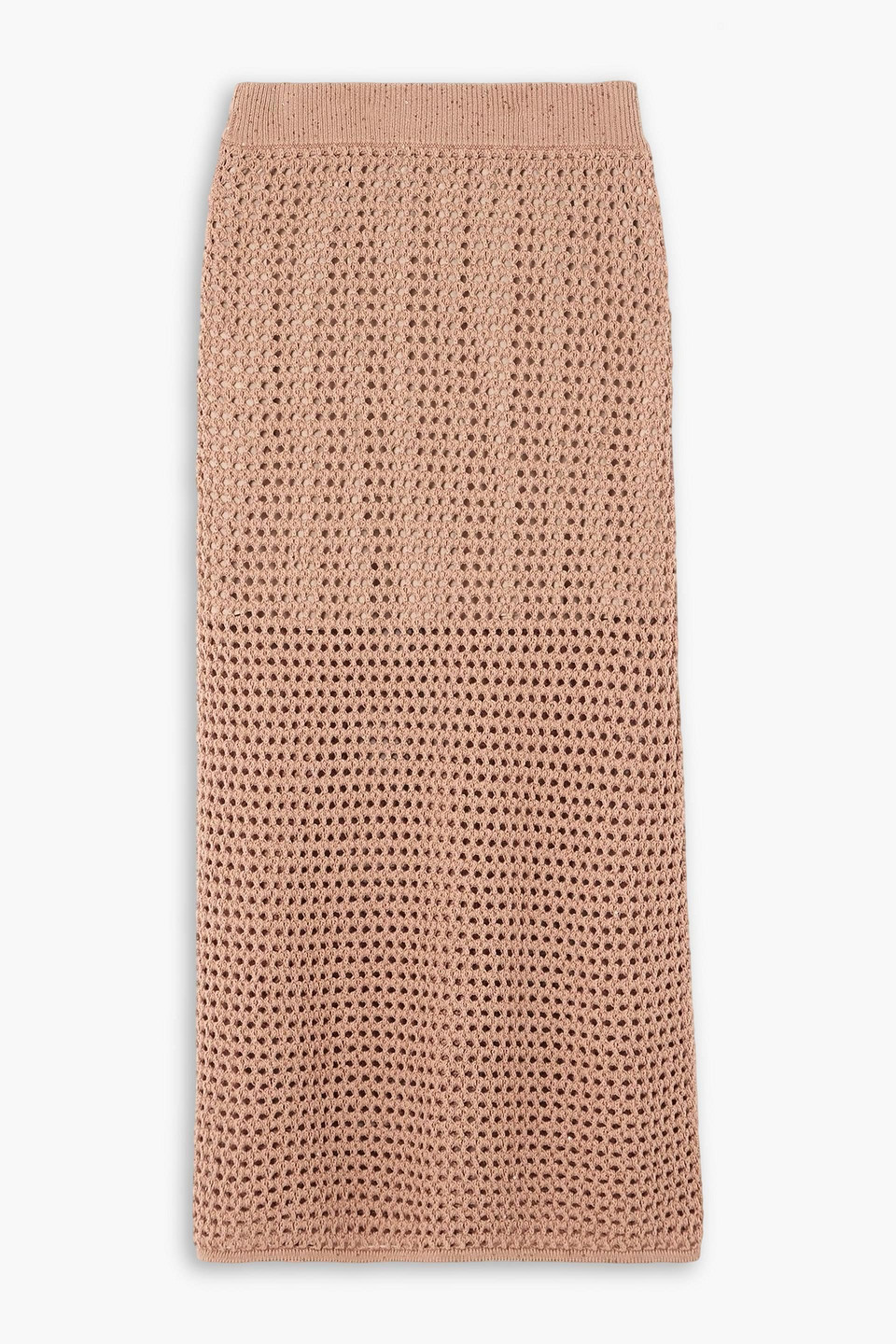 brunello cucinelli - sequin-embellished open-knit cotton-blend midi skirt - pink - xxs