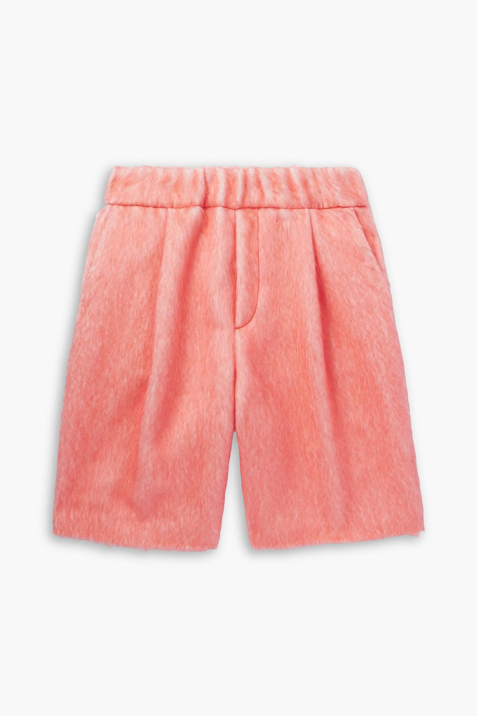 dries van noten - wide-leg pleated brushed alpaca and wool-blend shorts - orange - l