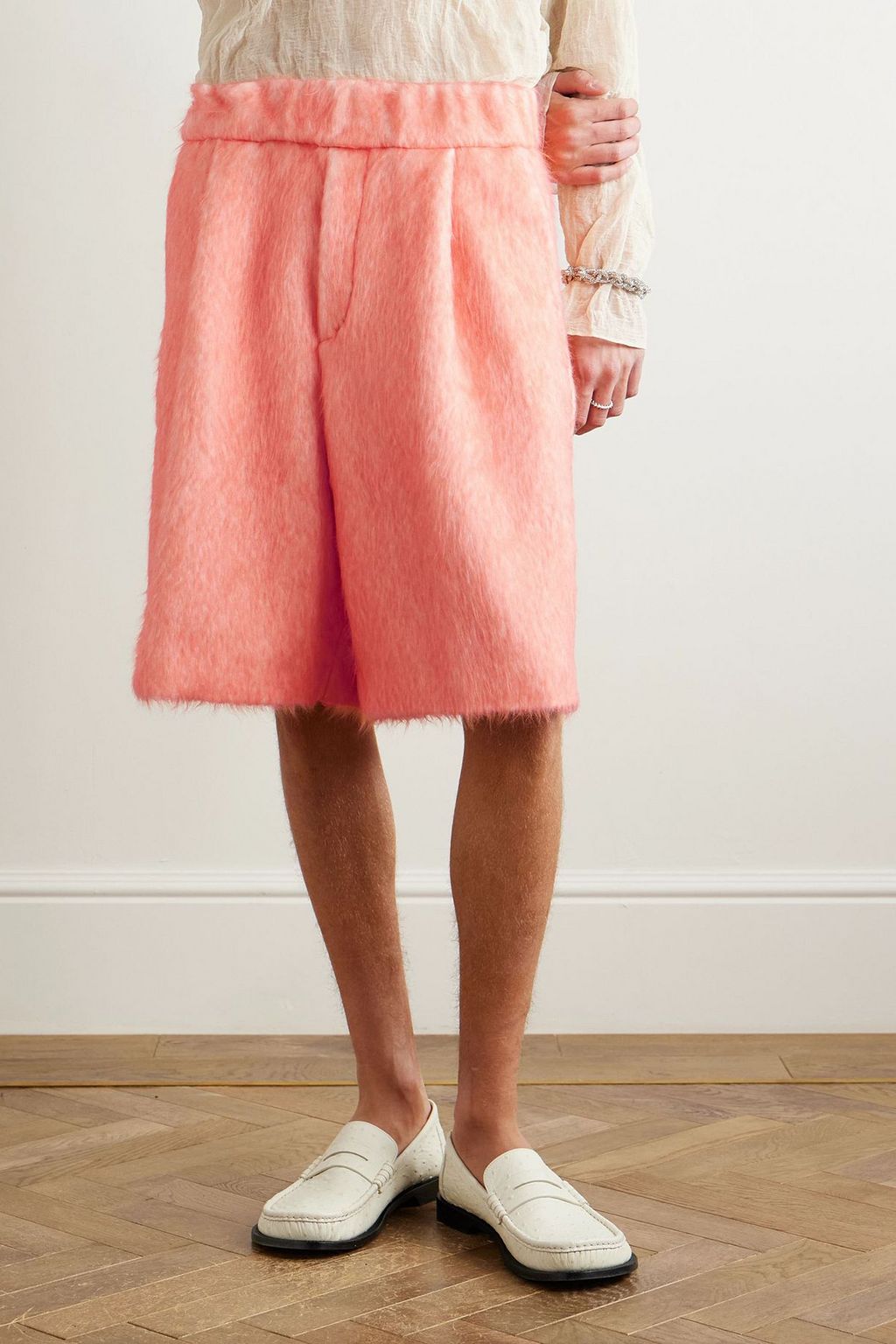 DRIES VAN NOTEN Wide-leg pleated brushed alpaca and wool-blend