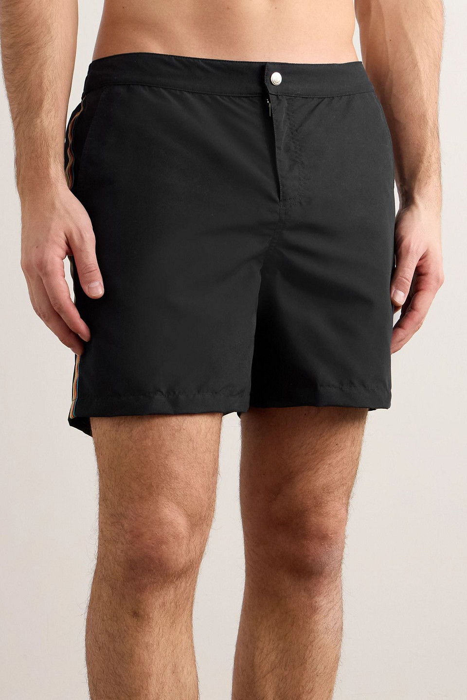  Paul Smith - Schmal Geschnittene Mittellange Badeshorts Aus Recyceltem Material Mit Streifen - Schwarz - S 