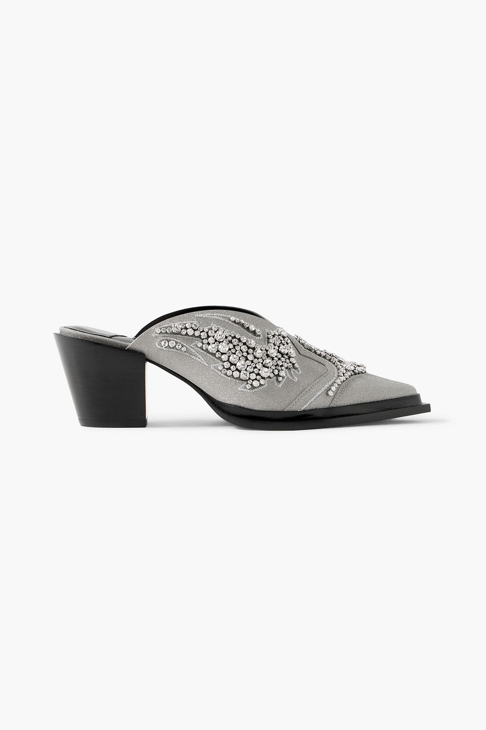 jimmy choo - cece ii 60 embroidered crystal-embellished metallic canvas mules - metallic - eu 37