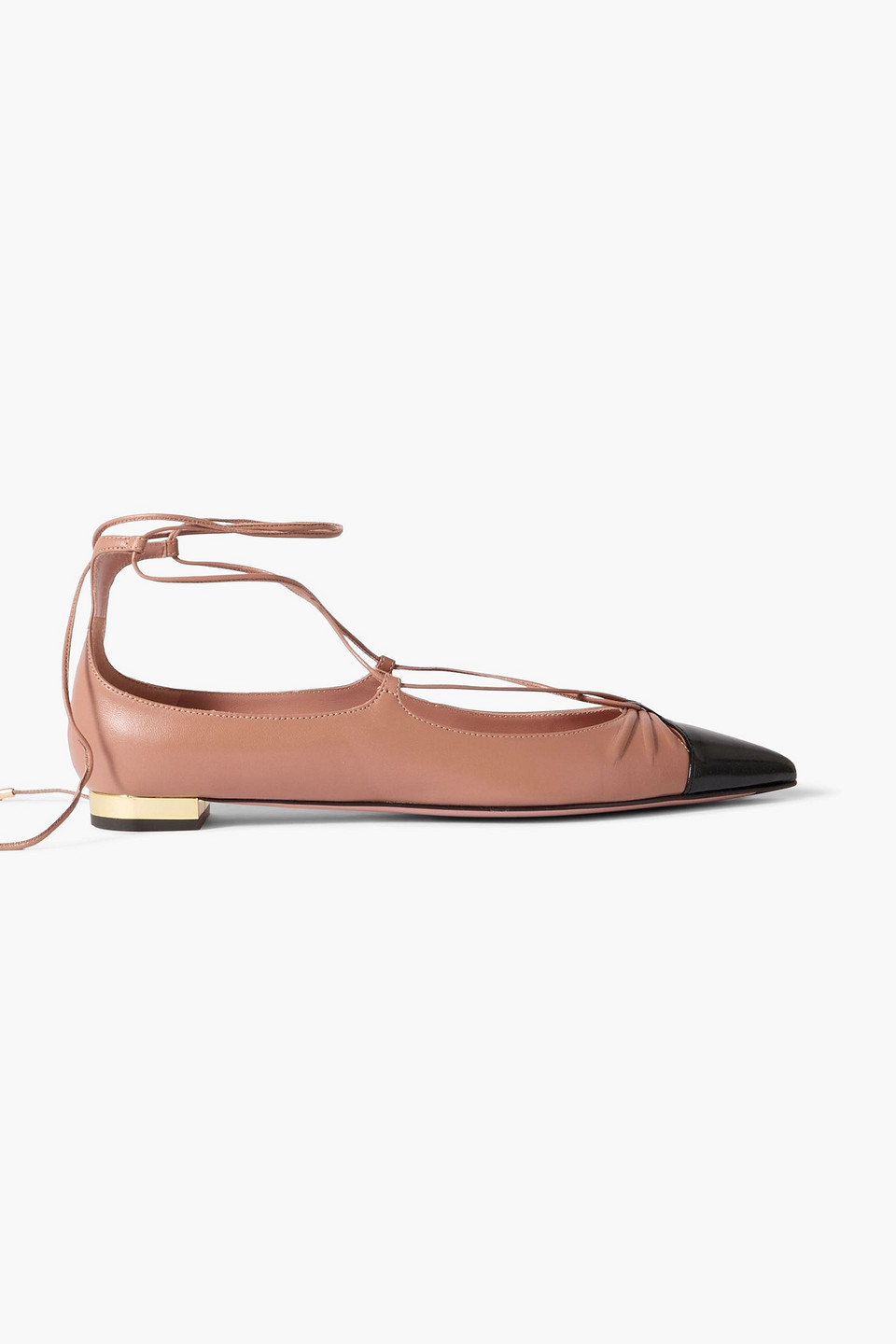 aquazzura - gabi lace-up leather point-toe flats - animal print - eu 39