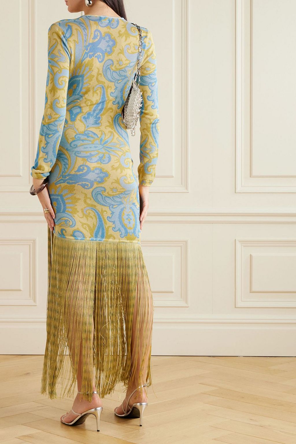 ETRO Fringed printed metallic knitted dress | THE OUTNET ETRO Fringed printed metallic knitted dress | THE OUTNET