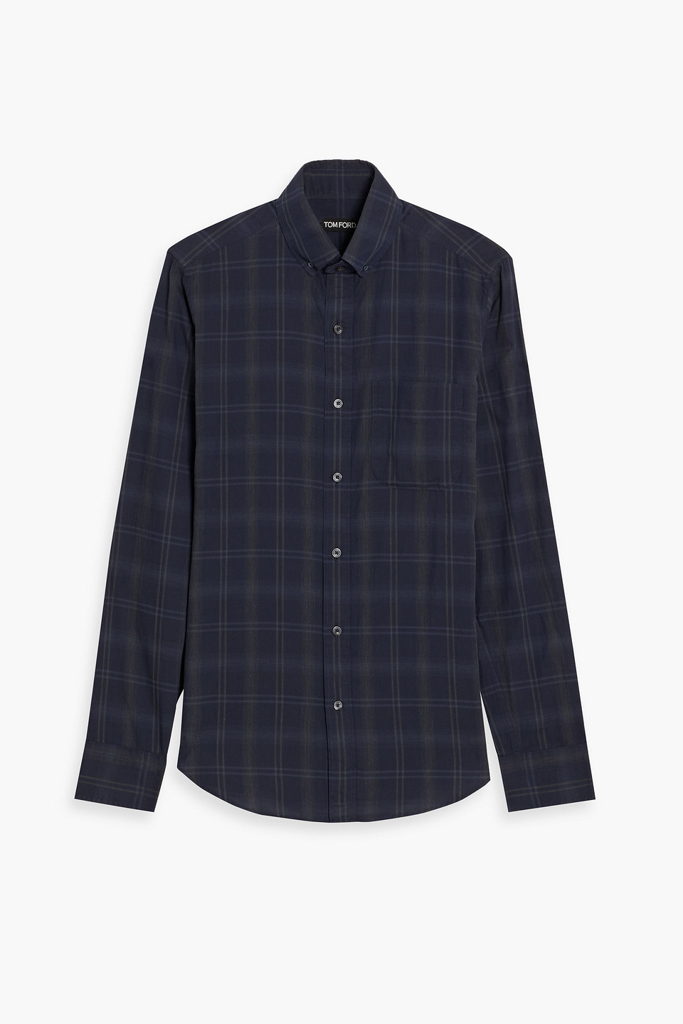 tom ford - checked cotton shirt - blue - eu 38