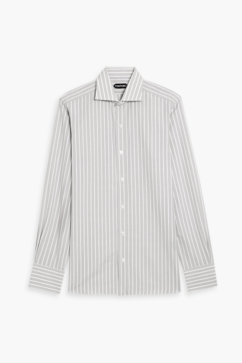 tom ford - striped cotton and linen-blend poplin shirt - gray - eu 39