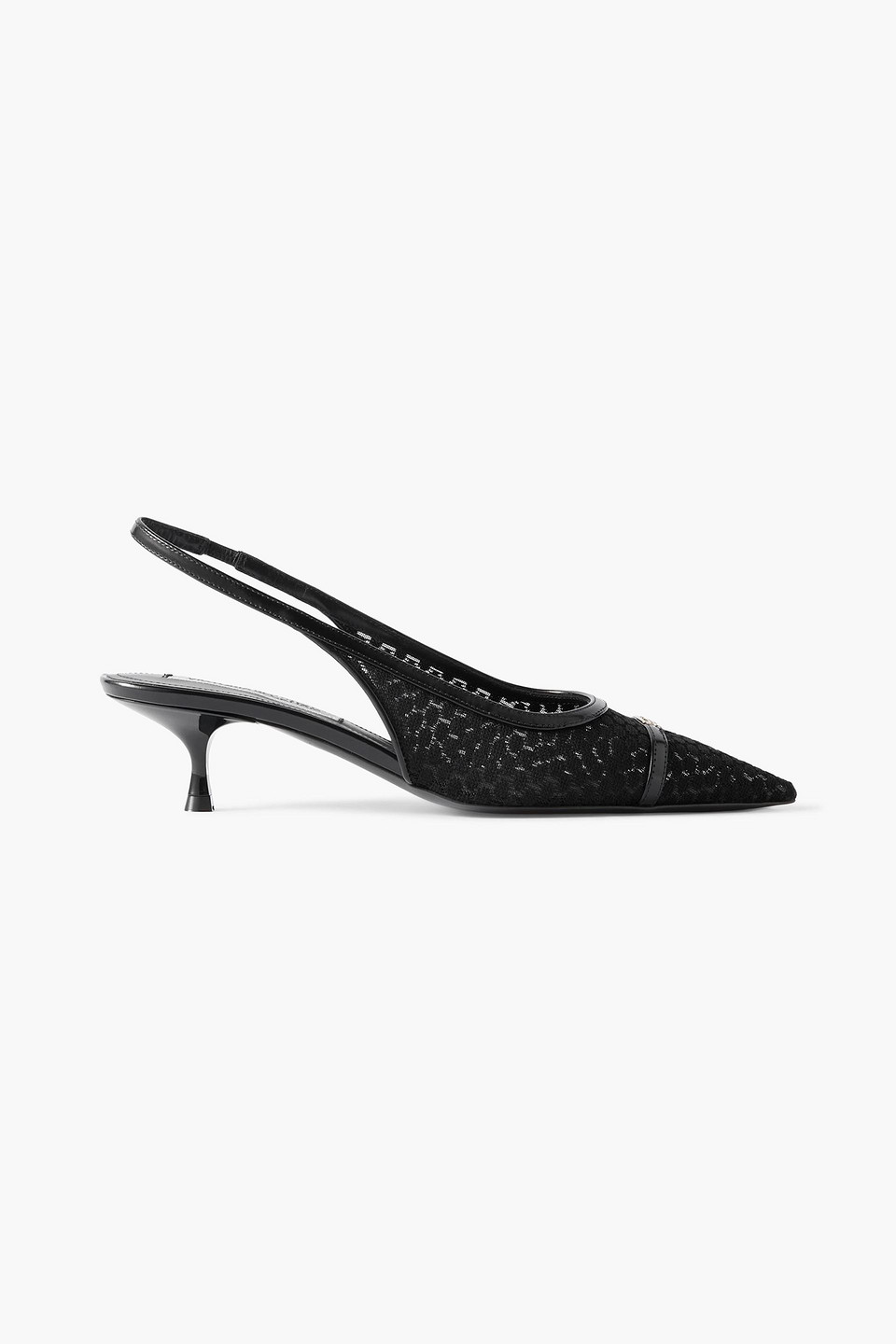 victoria beckham - logo-embellished leather-trimmed point d'esprit slingback pumps - black - eu 36