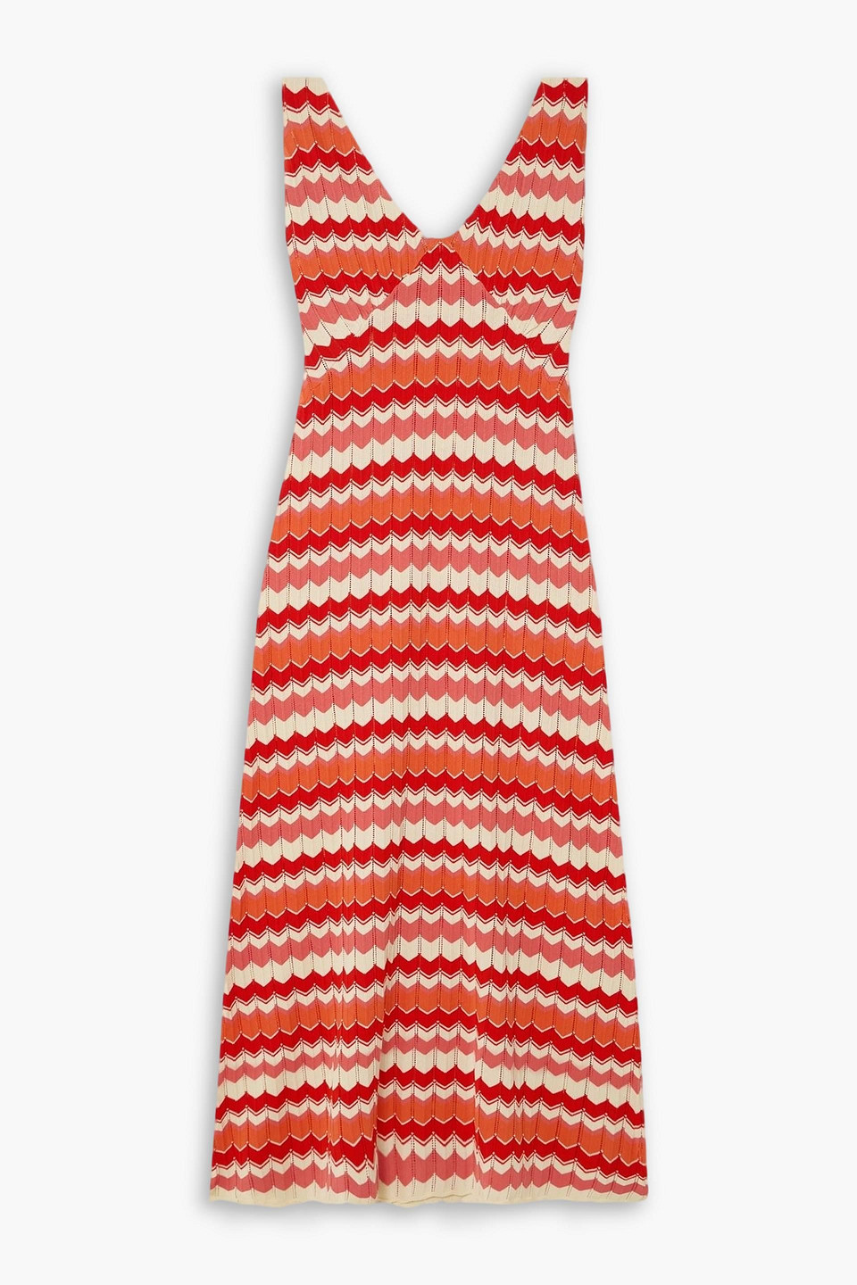Rixo London Sandrine Striped Open-knit Cotton Midi Dress In Multi