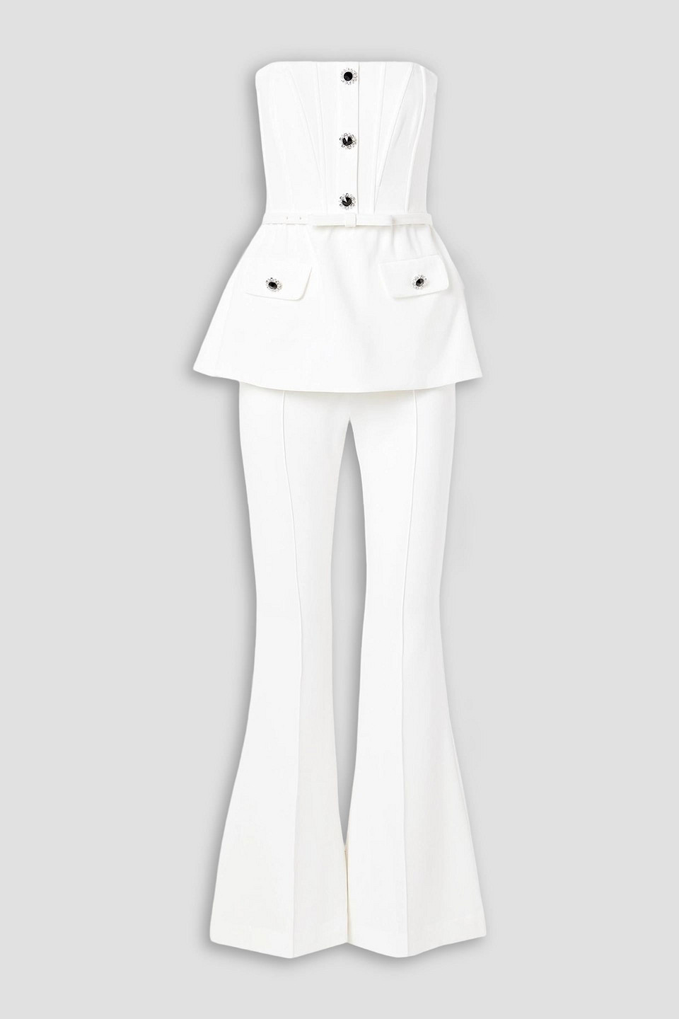 self-portrait - strapless belted embellished stretch-crepe jumpsuit - white - uk/au 6