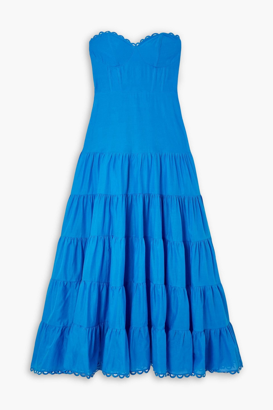 Charo Ruiz Danny Strapless Broderie Anglaise-trimmed Tiered Cotton-blend Voile Maxi Dress In Multi