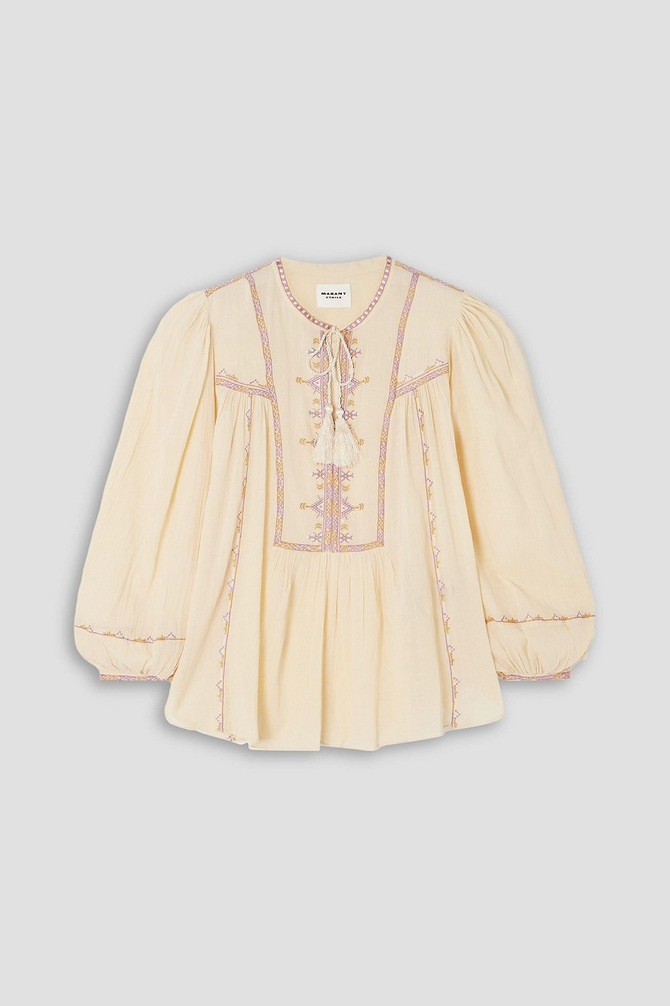 marant étoile - sileka tie-detailed embroidered cotton-gauze blouse - white - fr 38