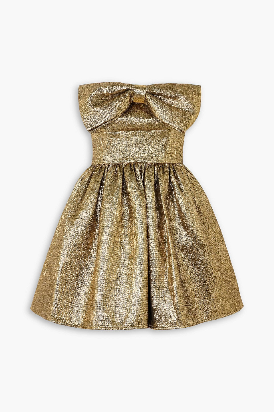 self-portrait - bow-detailed strapless metallic cloqué mini dress - metallic - uk 8