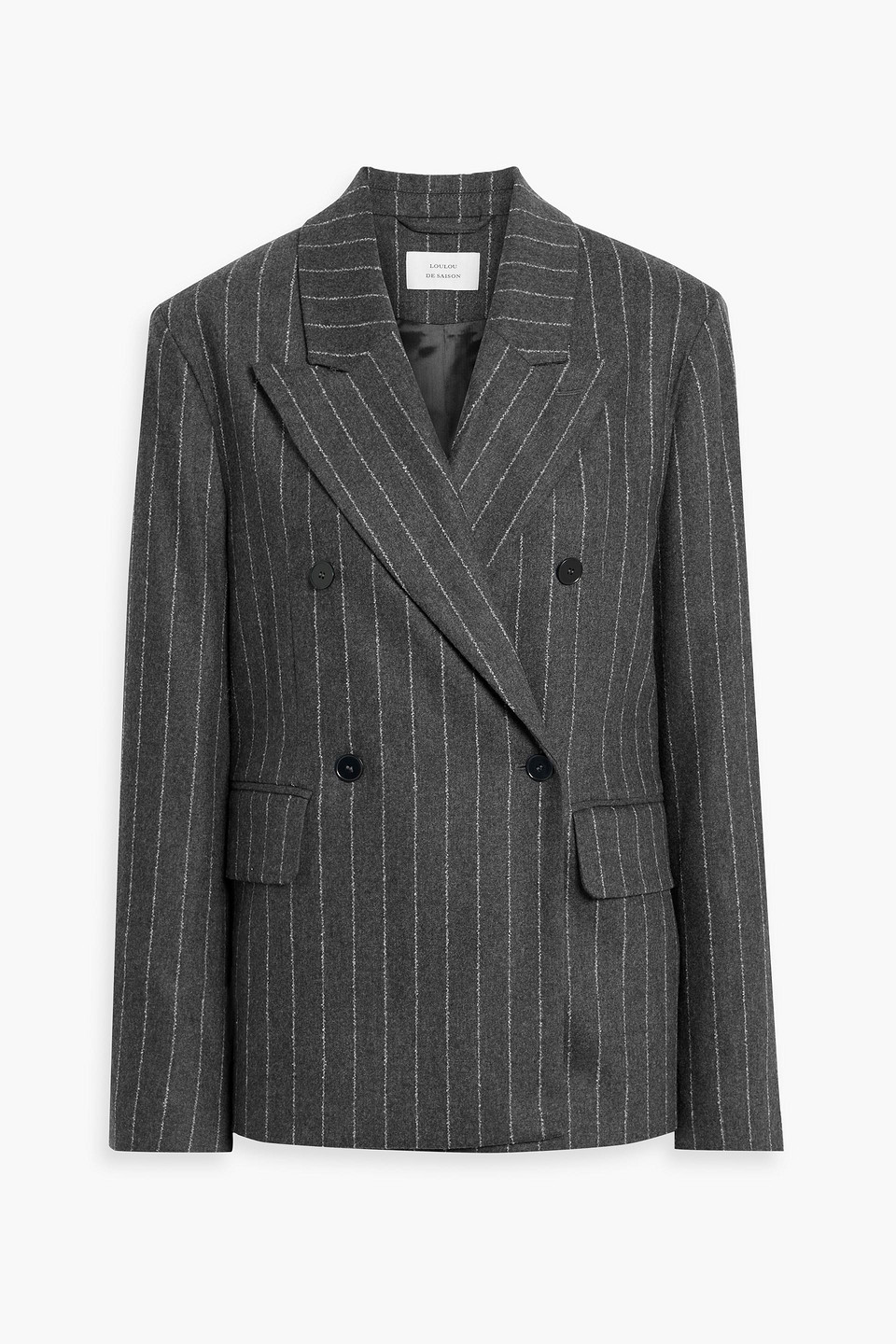 loulou de saison - kalen double-breasted pinstriped wool-blend flannel blazer - gray - fr 36