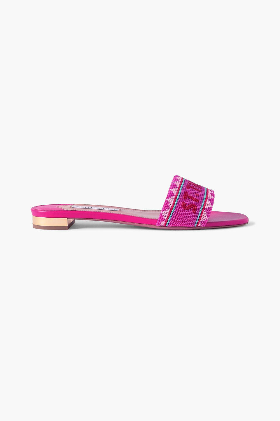 Aquazzura St. Tropez Beaded Leather Slides In Pink
