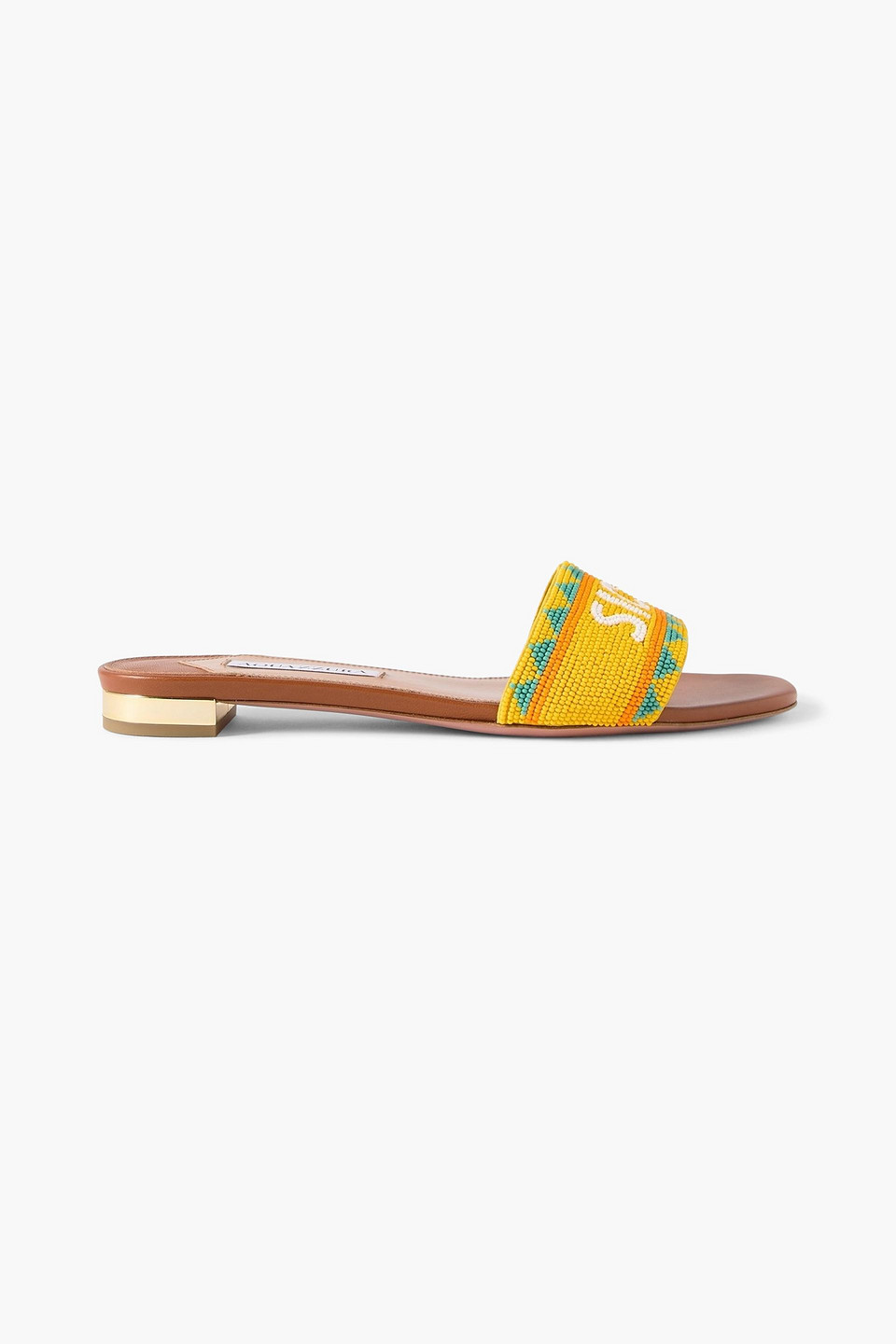 Aquazzura Sicily Beaded Leather Slides In Yellow