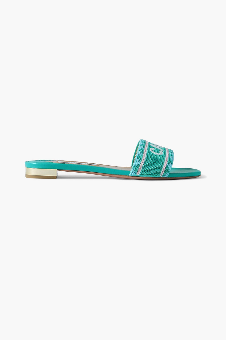 Aquazzura Capri Beaded Leather Slides In Green
