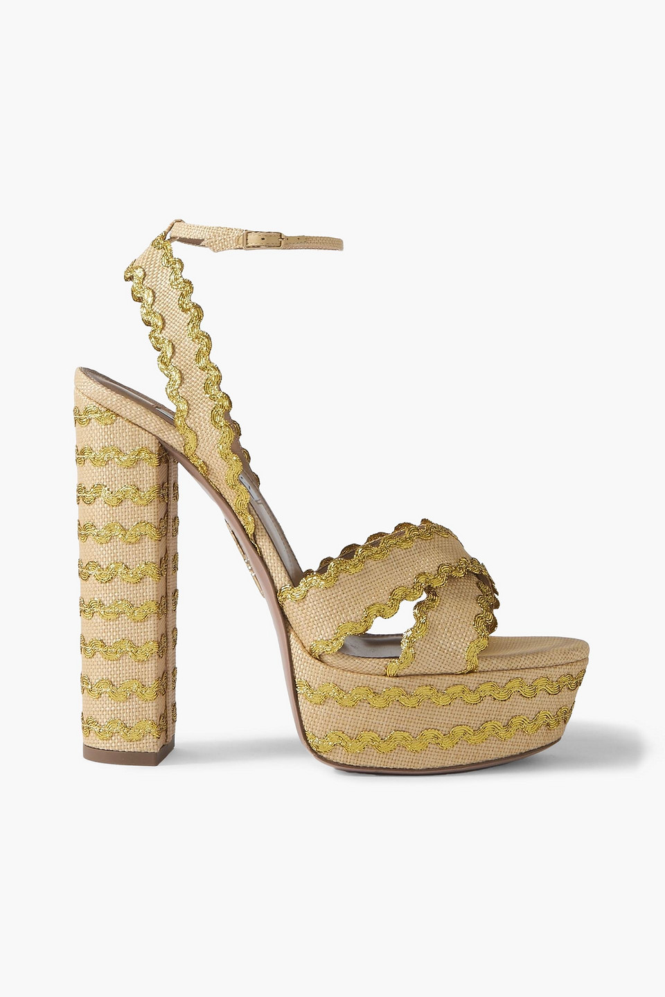 Aquazzura Ric Rac 140 Raffia Platform Sandals In Green