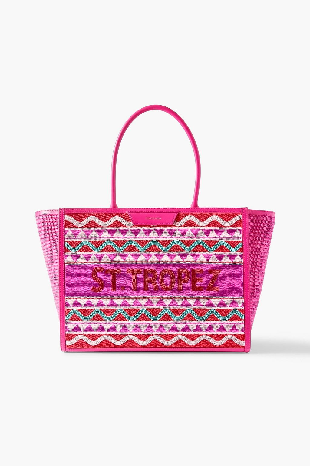 AQUAZZURA St. Tropez beaded raffia and leather tote | THE OUTNET