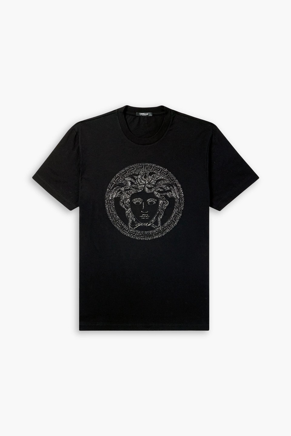 versace - crystal-embellished logo-embroidered cotton-jersey t-shirt - black - m
