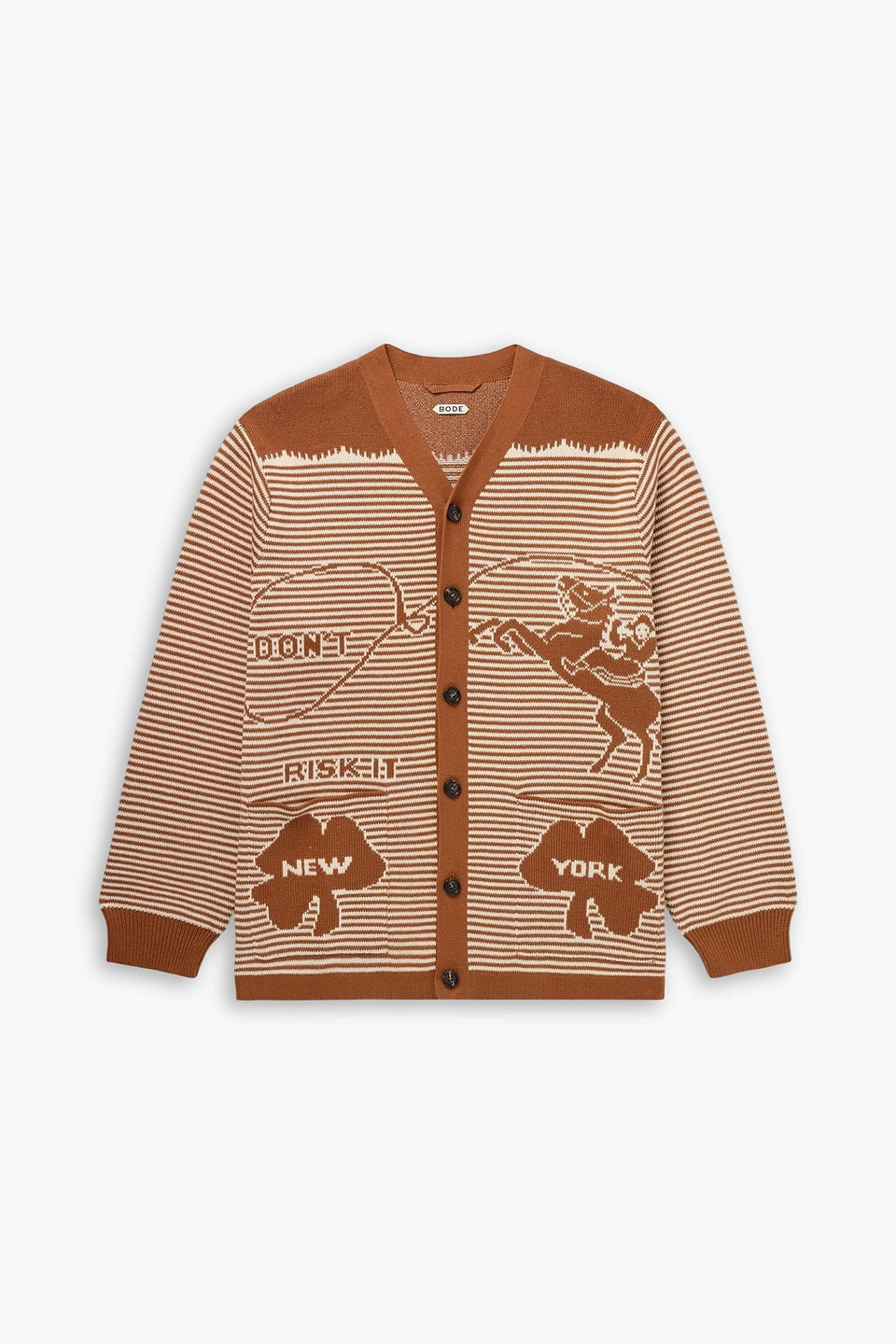 bode - buckaroo cotton-jacquard cardigan - brown - l