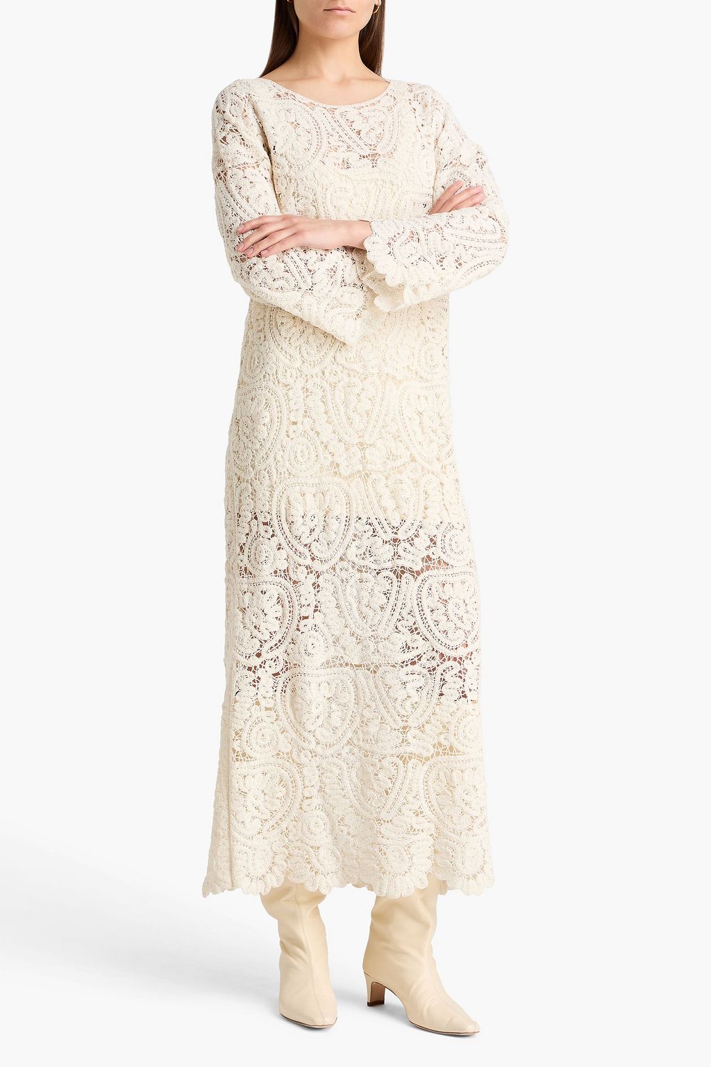 LOULOU DE SAISON Ciko crochet-knit silk-velvet midi dress | THE OUTNET