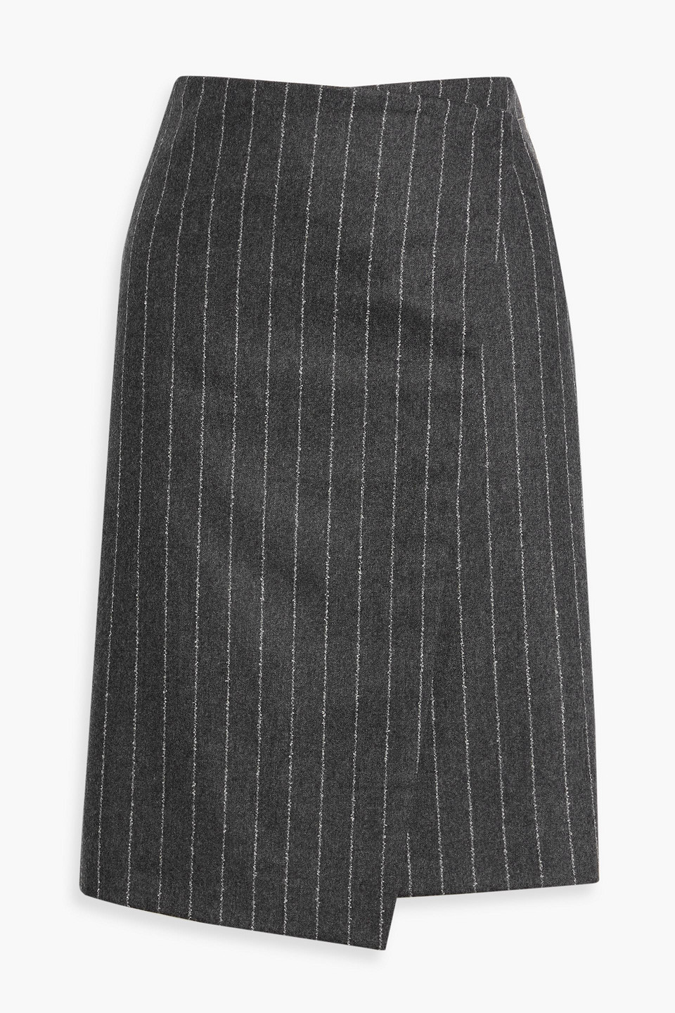 Loulou De Saison Mason Pinstriped Wool-blend Flannel Wrap Skirt In Black