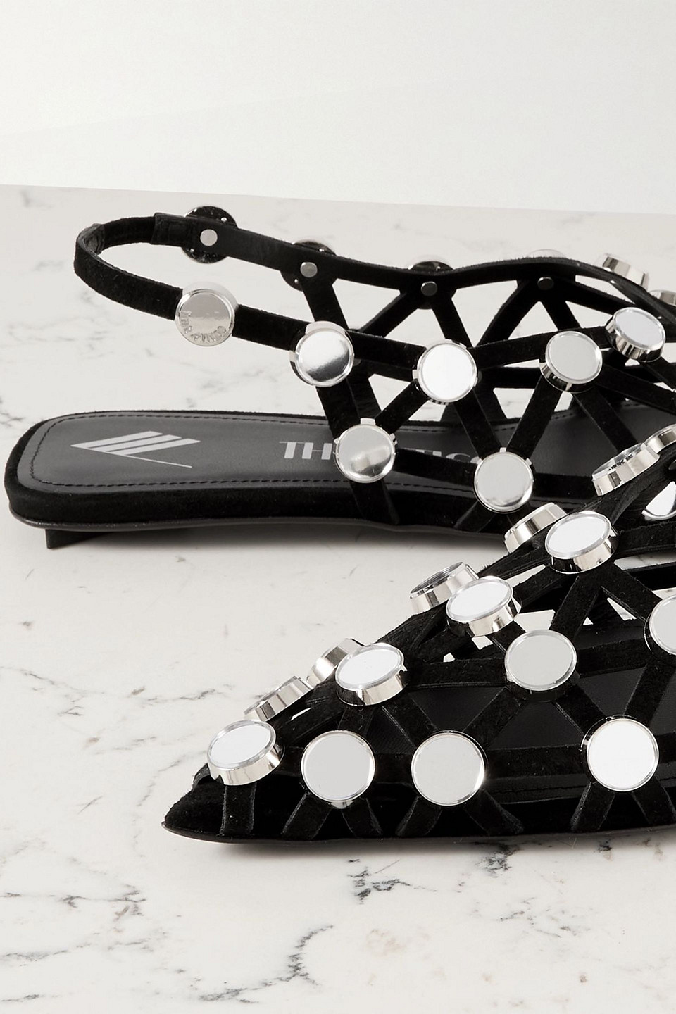 Attico Grid Embellished Suede Ballet Flats In Black