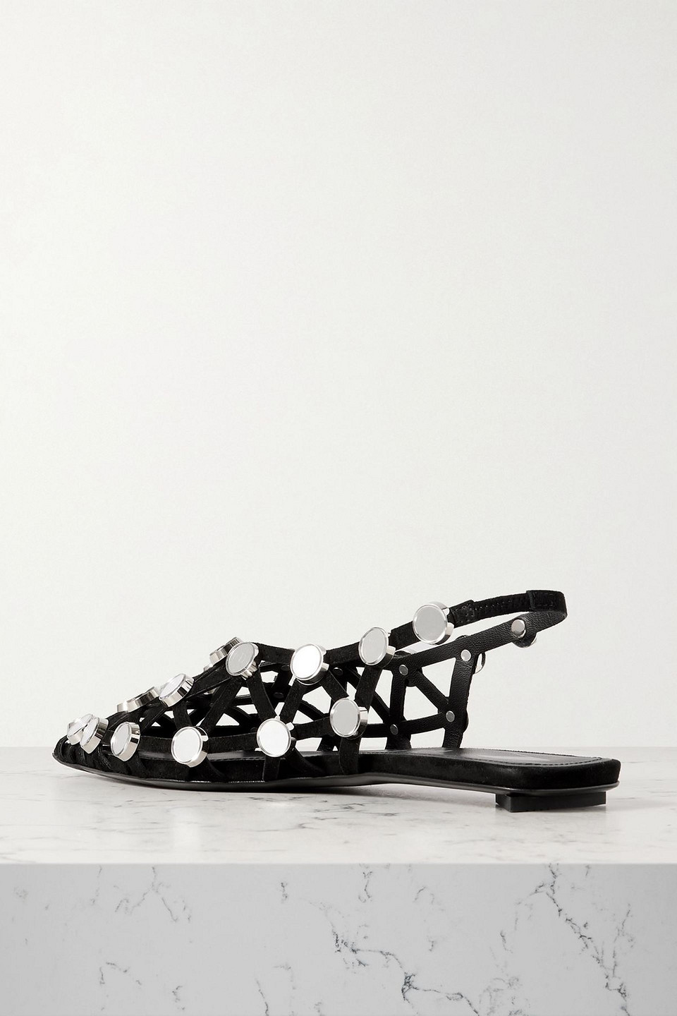 Attico Grid Embellished Suede Ballet Flats In Black
