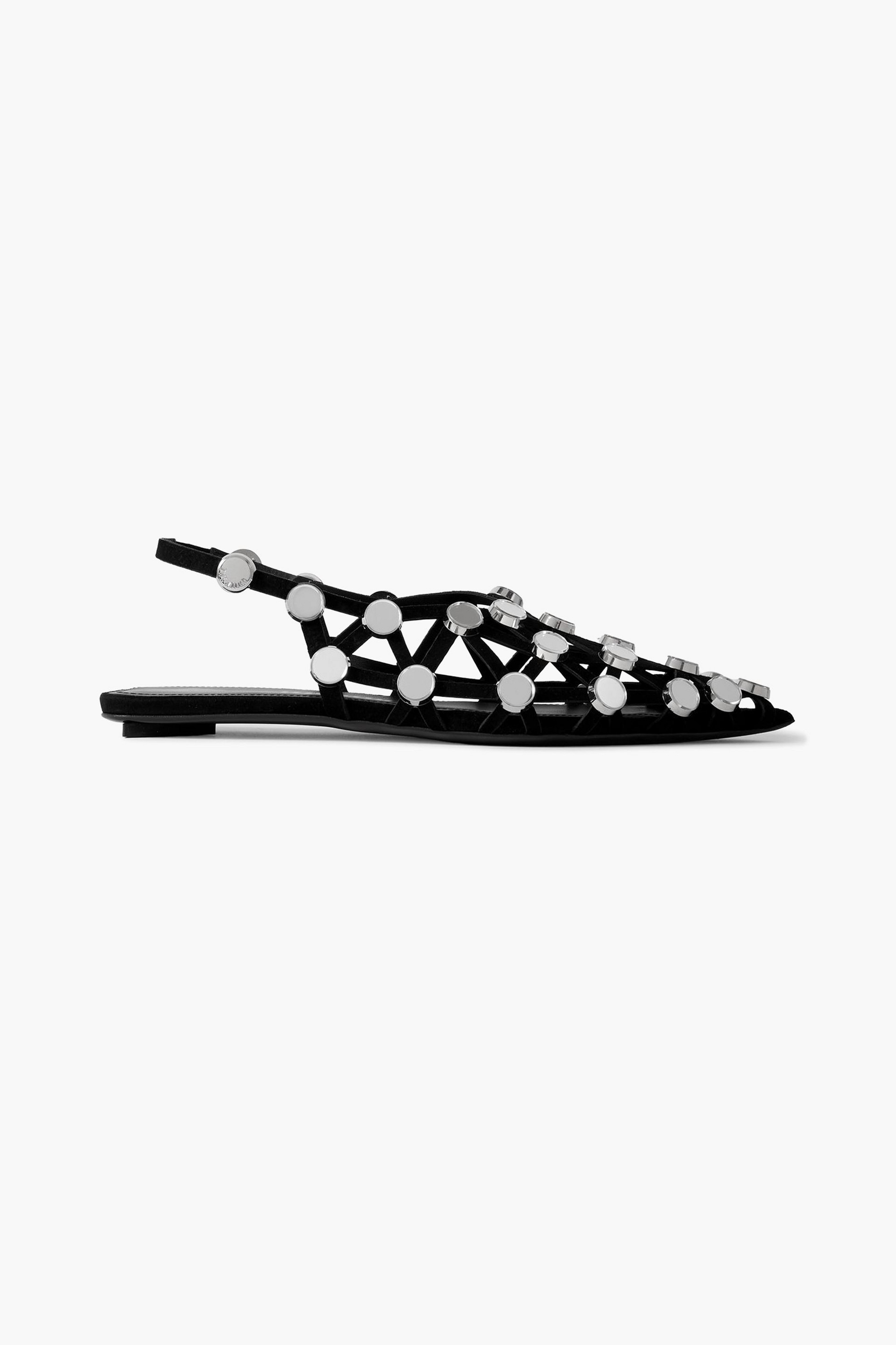THE ATTICO Grid studded suede slingback point-toe flats