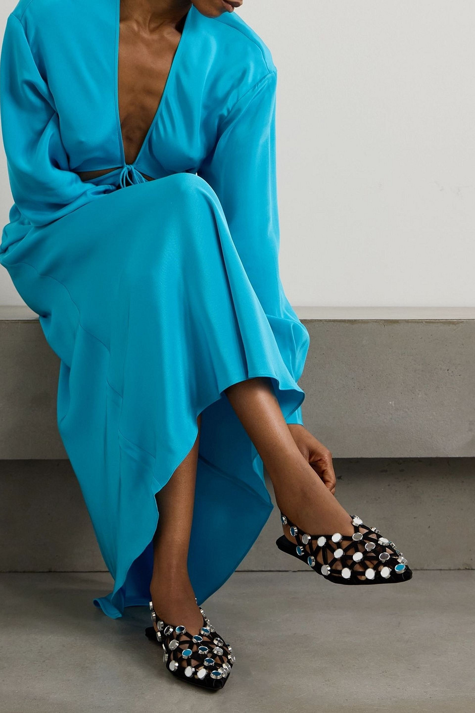Attico Grid Embellished Suede Ballet Flats In Black