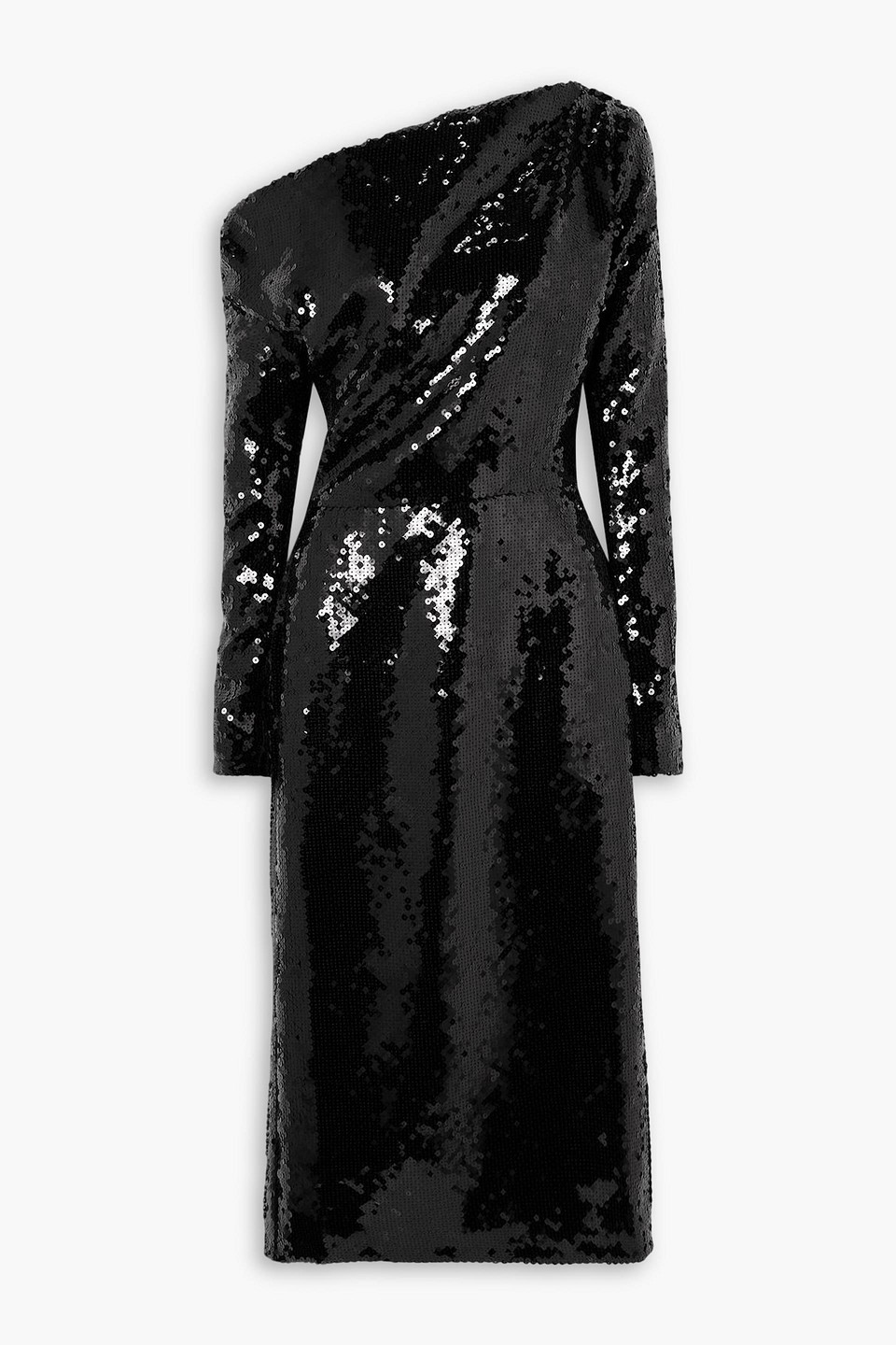 16arlington - danae draped asymmetric sequined crepe midi dress - black - uk 6