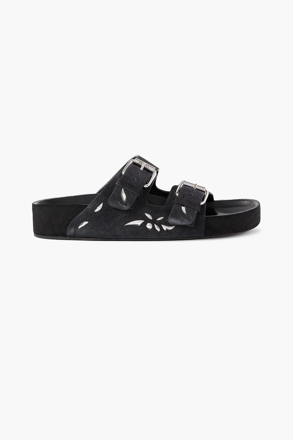 Isabel Marant Lennyo Embroidered Cutout Suede Slides In Black