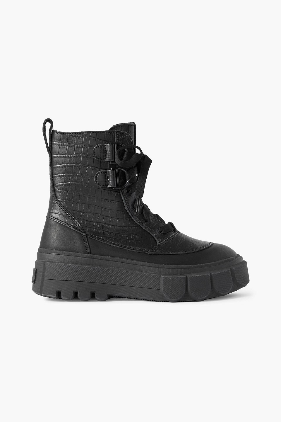 sorel - caribou smooth and croc-effect leather ankle boots - black - us 5.5