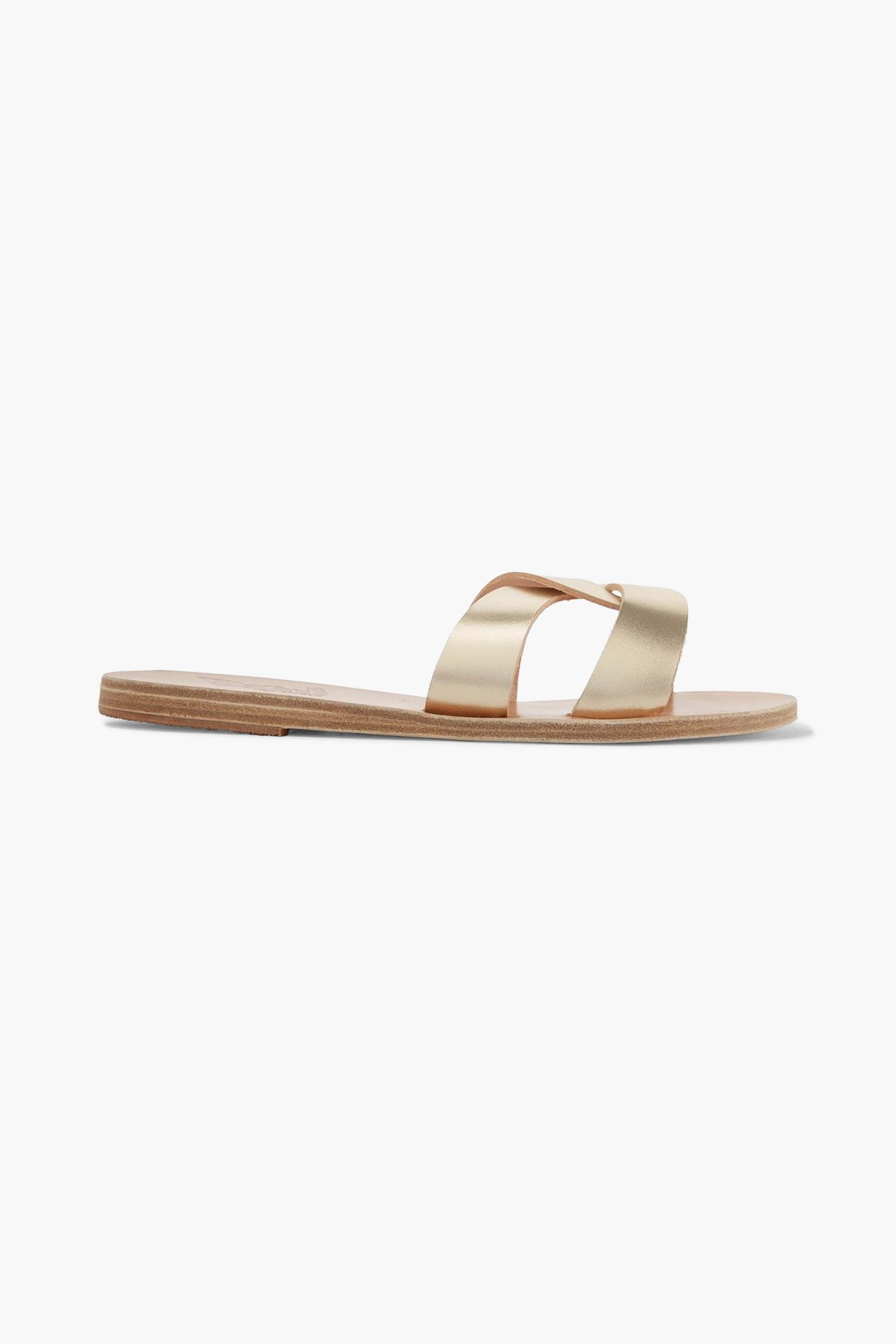 Ancient Greek Sandals Desmos cutout metallic leather slides