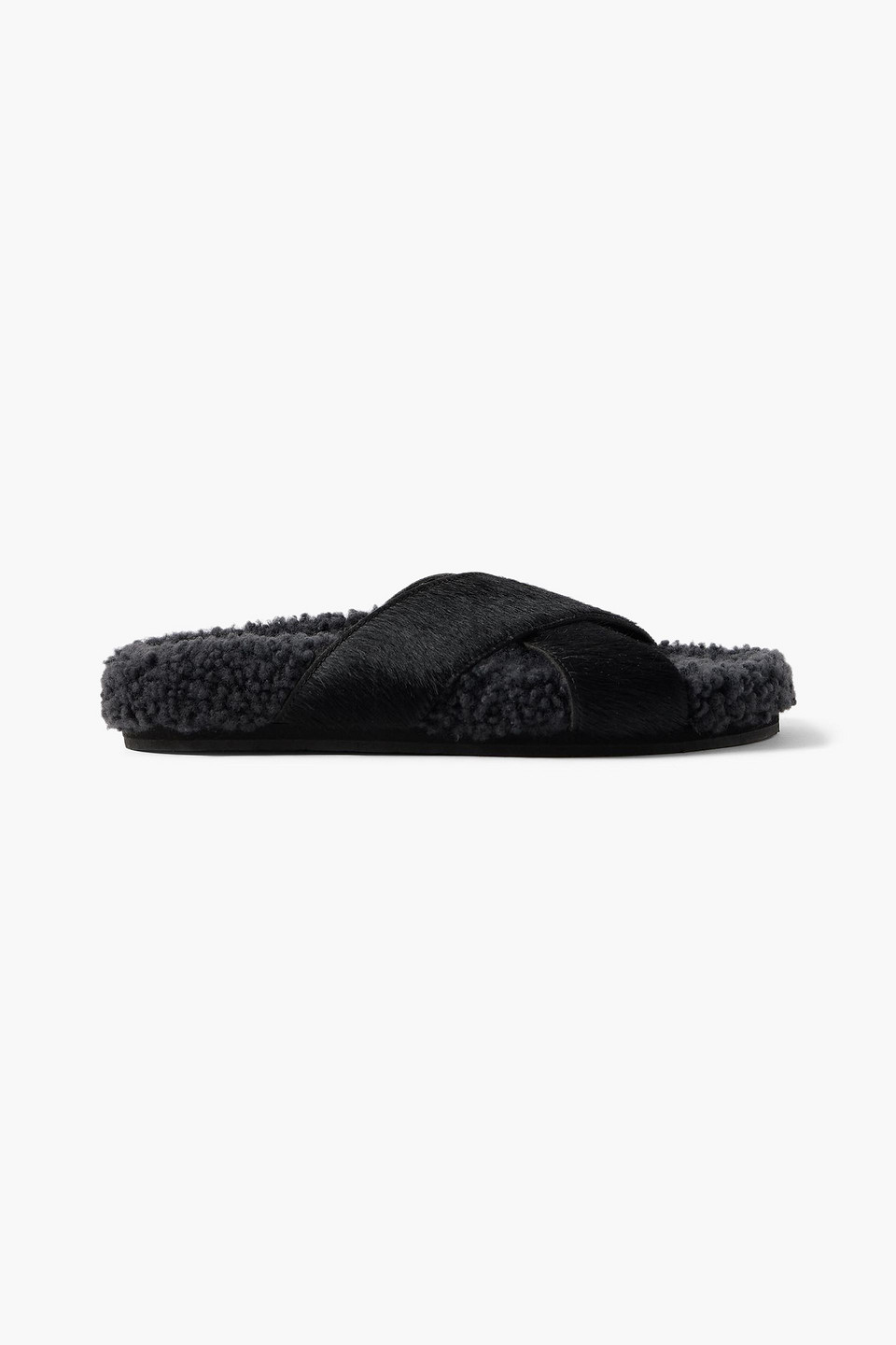 ancient greek sandals - anilio calf hair and shearling slides - black - eu 37
