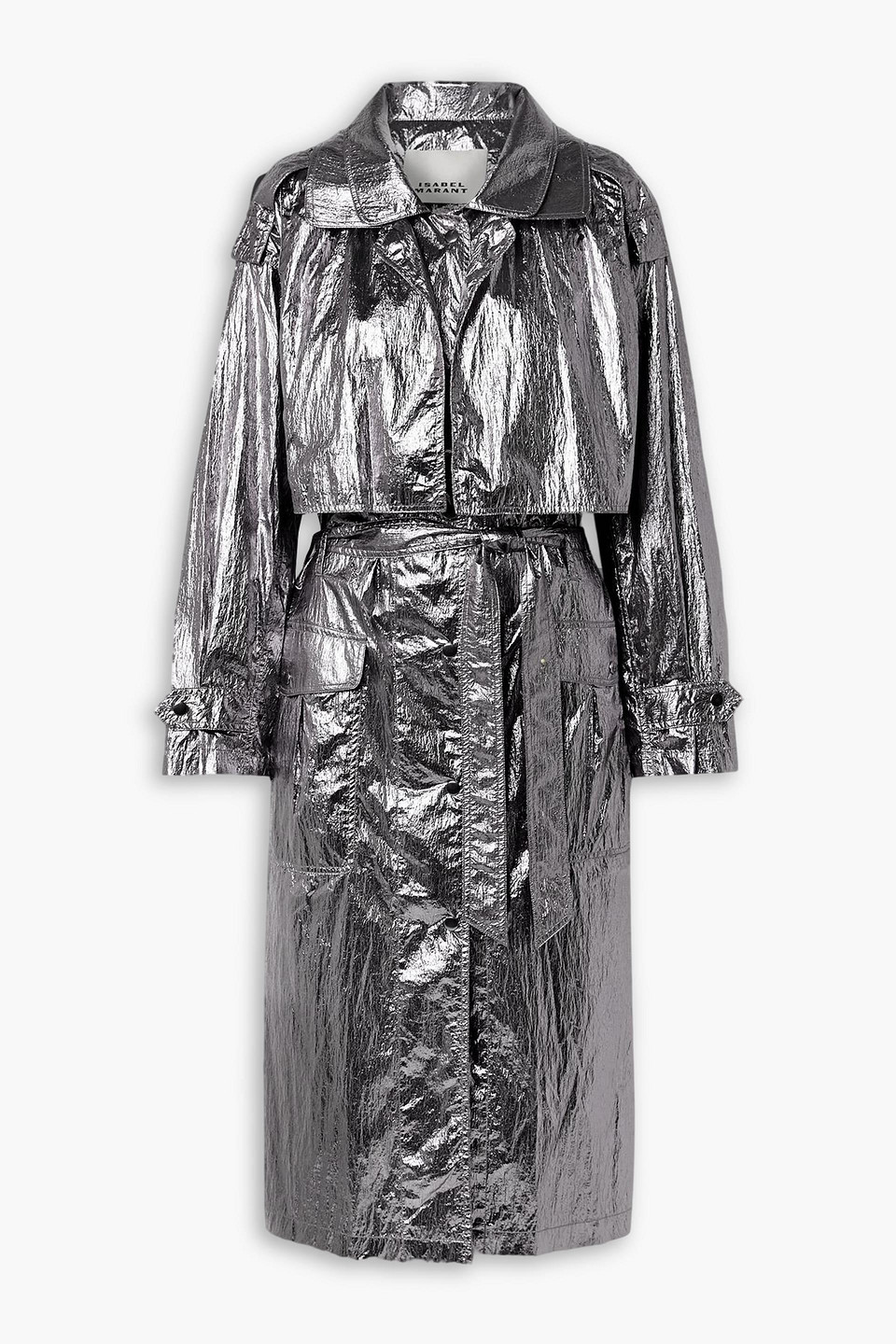 isabel marant - laika belted metallic crinkled-shell trench coat - metallic - fr 34