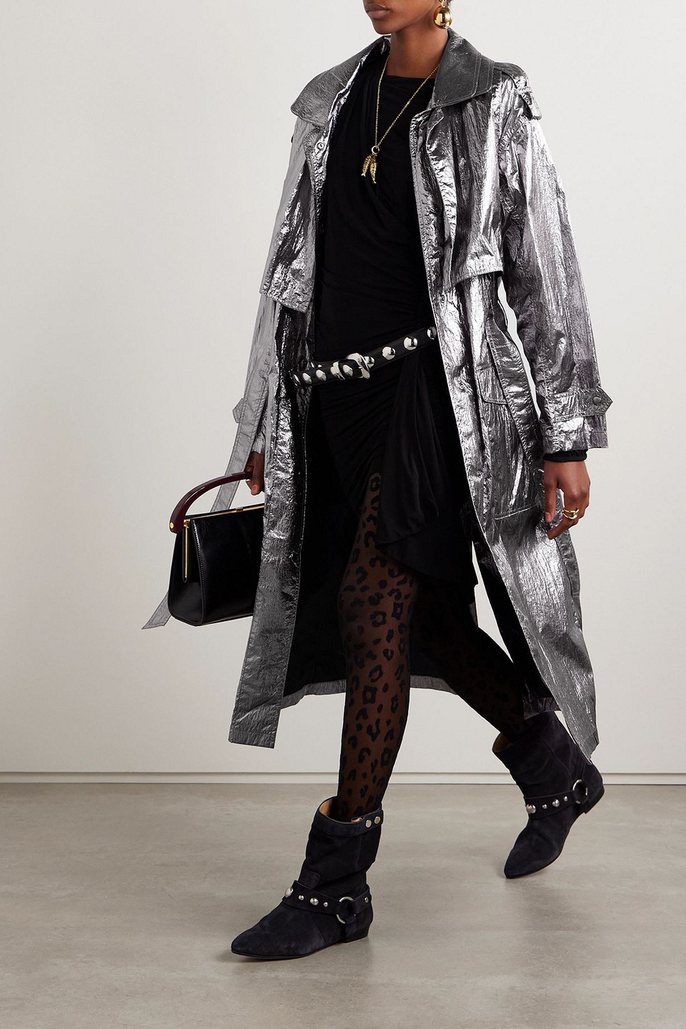  Isabel Marant - Trenchcoat „laika“ Aus Shell Mit Gürtel Und Metallic-effekt In Knitteroptik - Metallic - Fr 34 