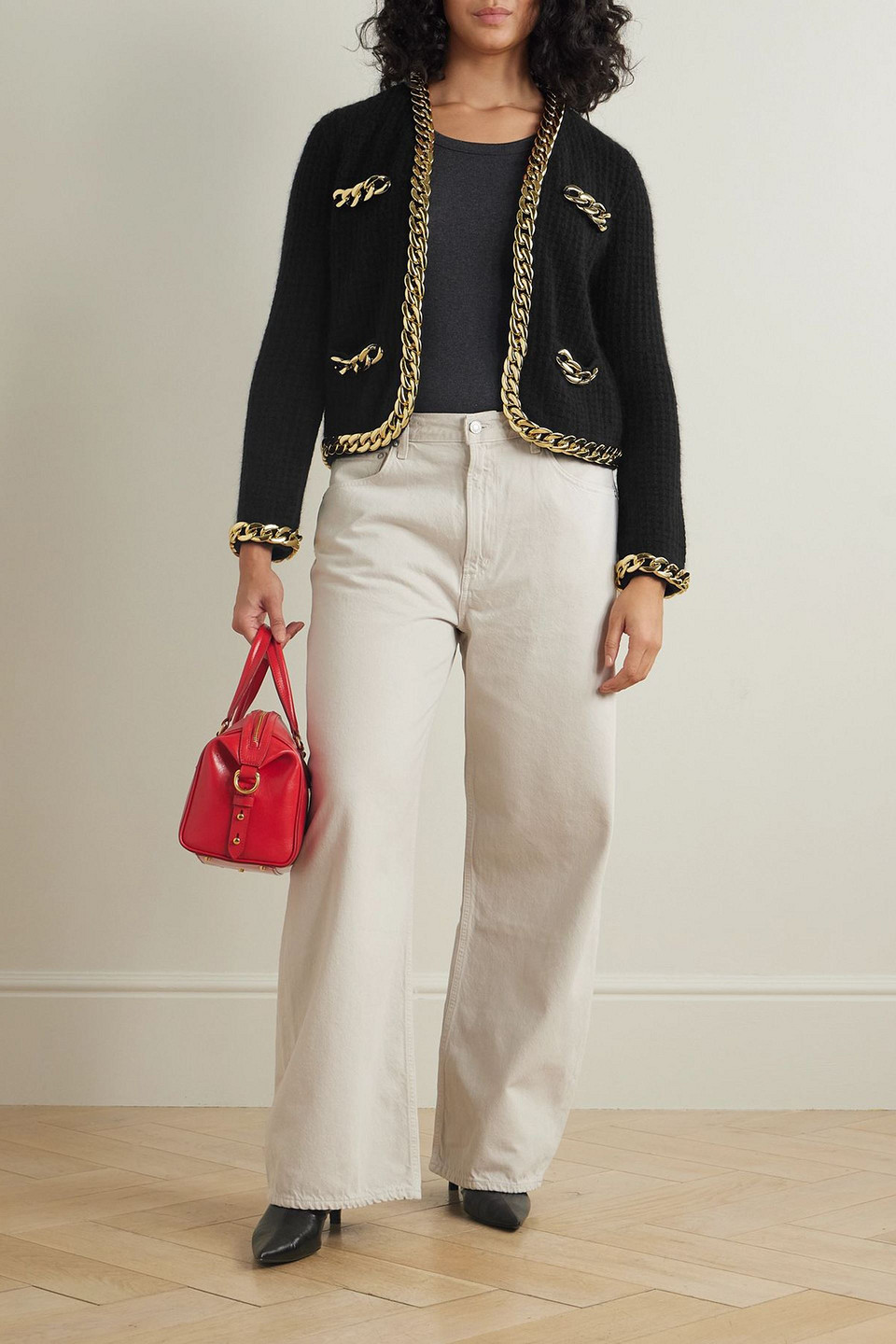  Tory Burch - Kendra Cardigan Aus Waffelstrick Mit Ketten - Schwarz - Xs 