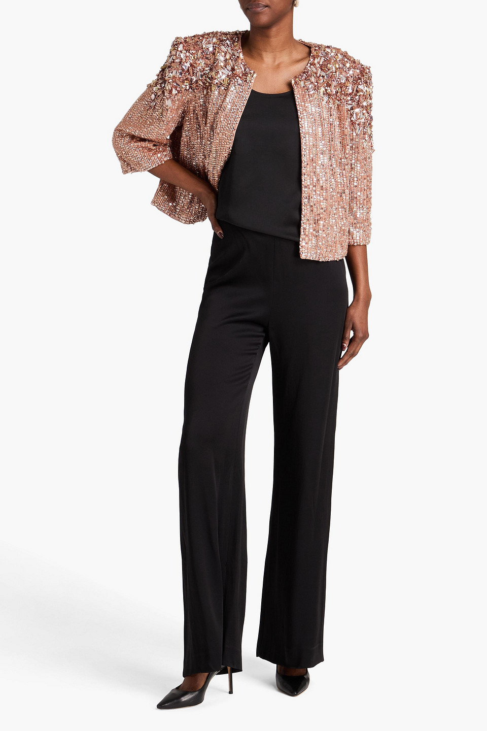  Jenny Packham - Satin Flared Pants - Black - Uk 8 