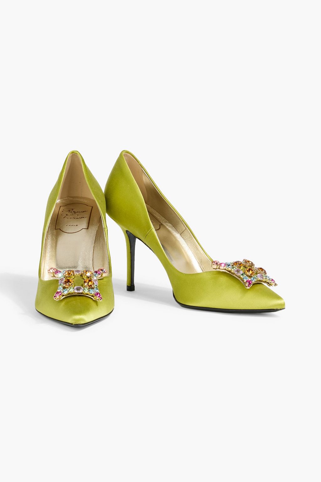 ROGER VIVIER Flower Strass embellished satin pumps | THE OUTNET