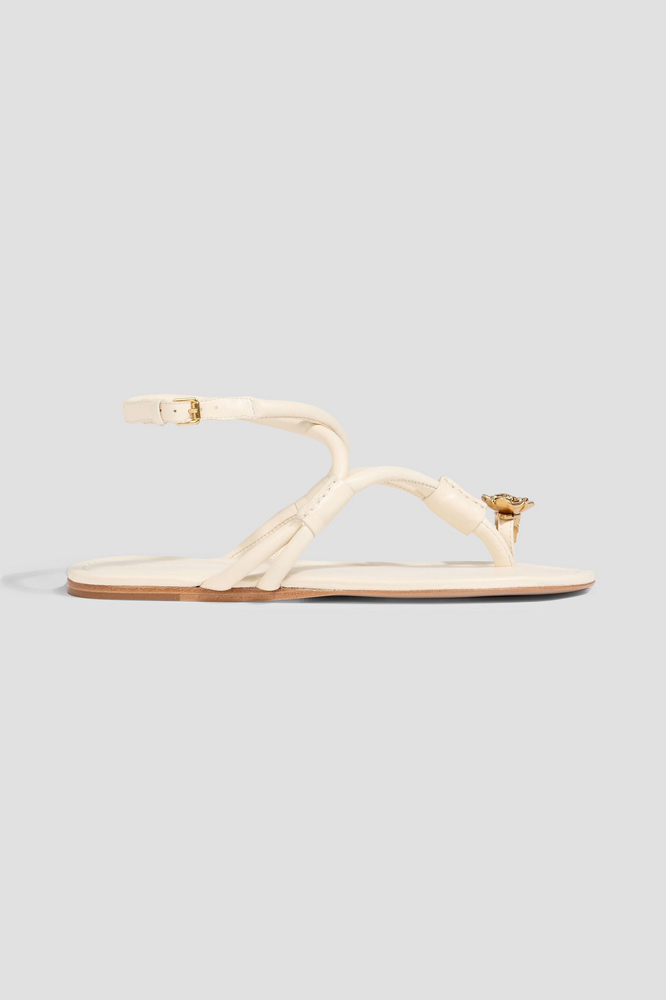 farm rio - embellished leather sandals - white - us 8
