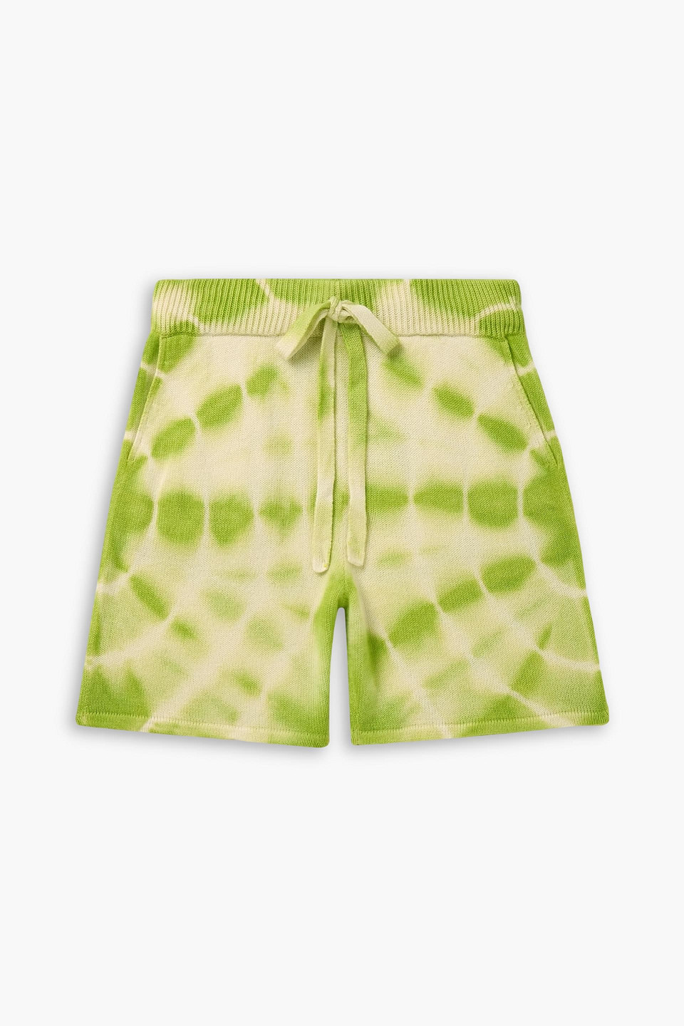the elder statesman - trance straight-leg tie-dyed cashmere drawstring shorts - green - s