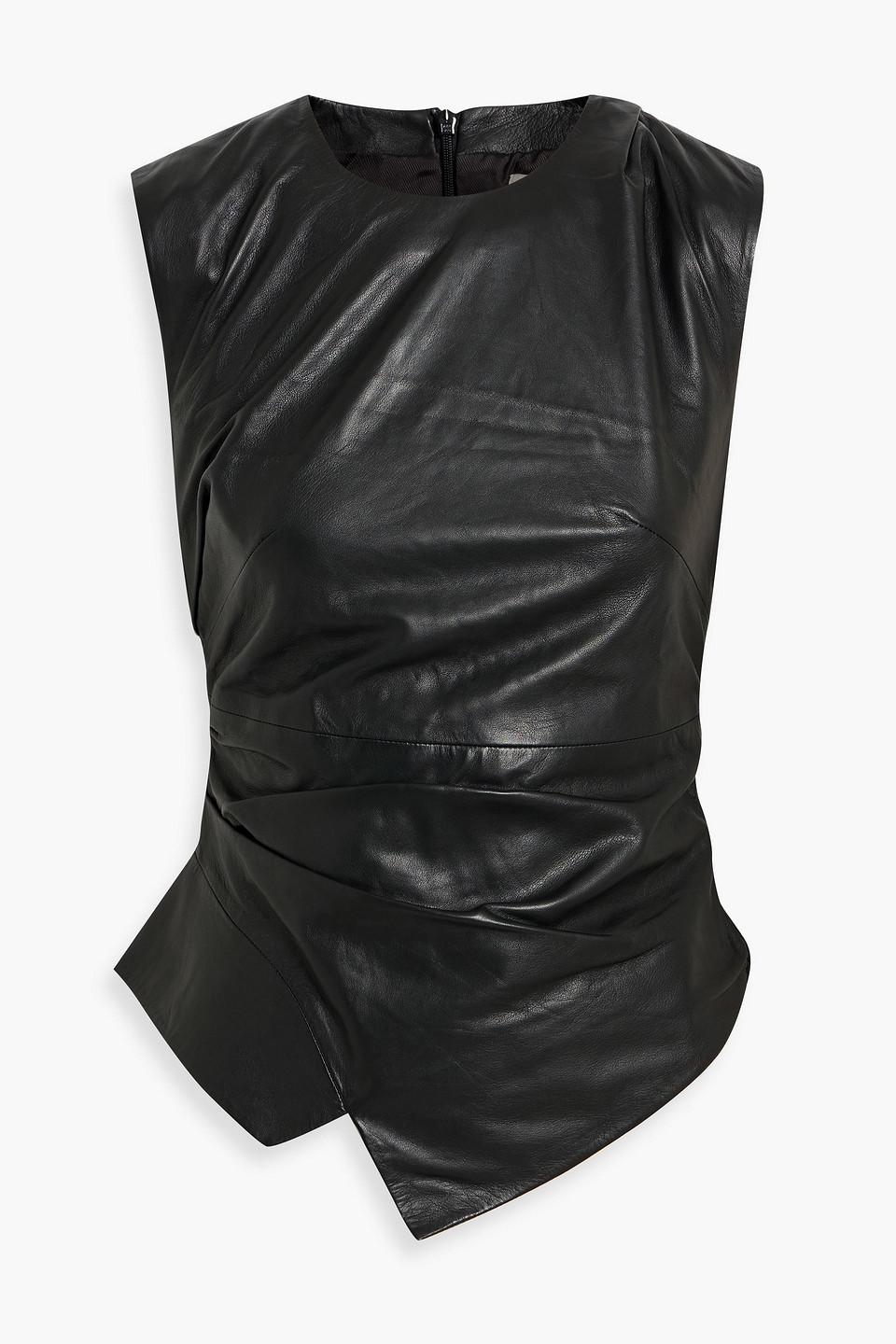róhe - asymmetric gathered leather top - black - de 42