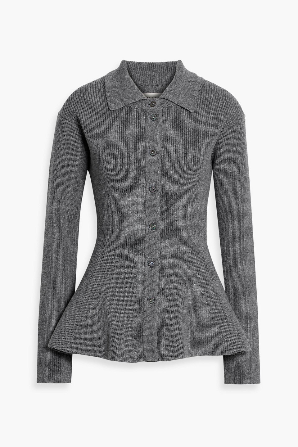 Rohe Ribbed Wool And Cashmere-blend Peplum Cardigan In Gray
