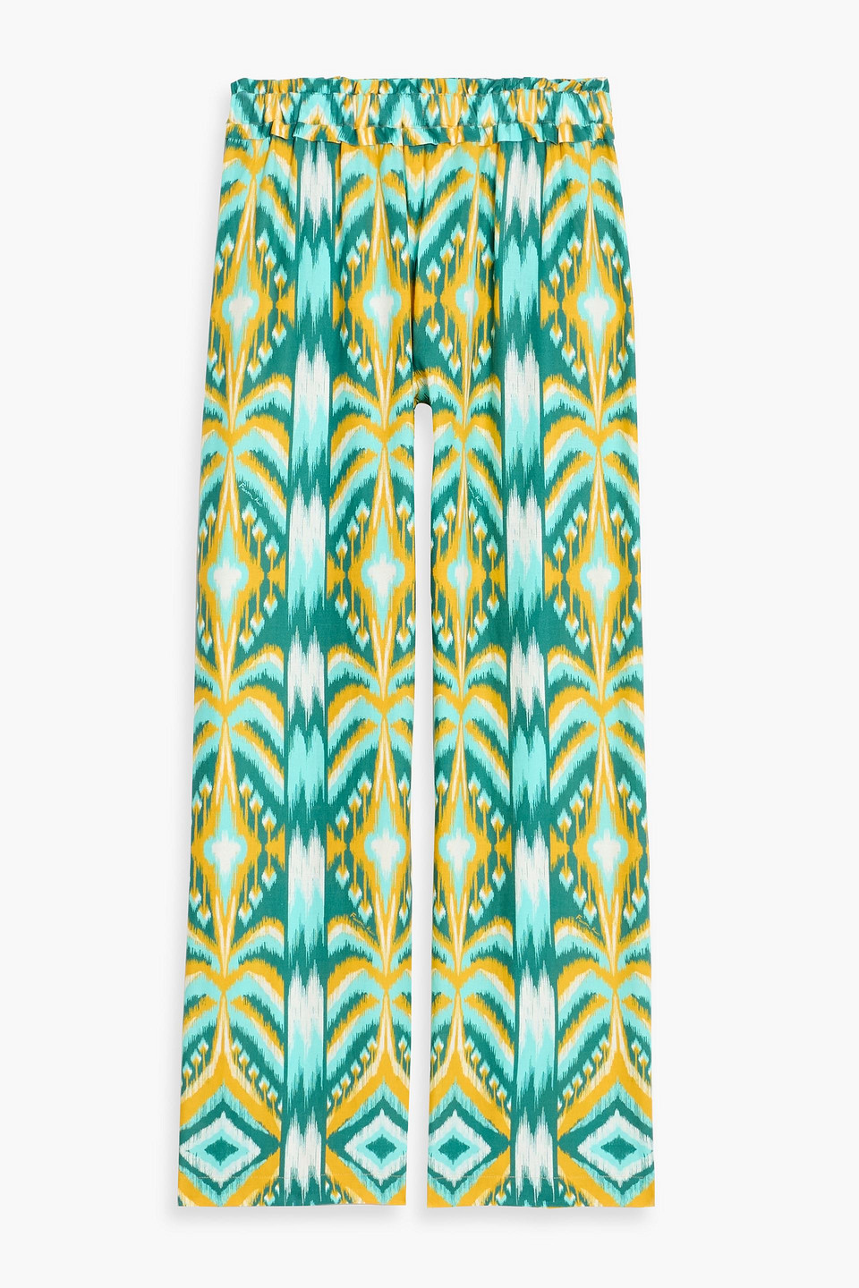 farm rio - printed linen-blend wide-leg pants - blue - xxs