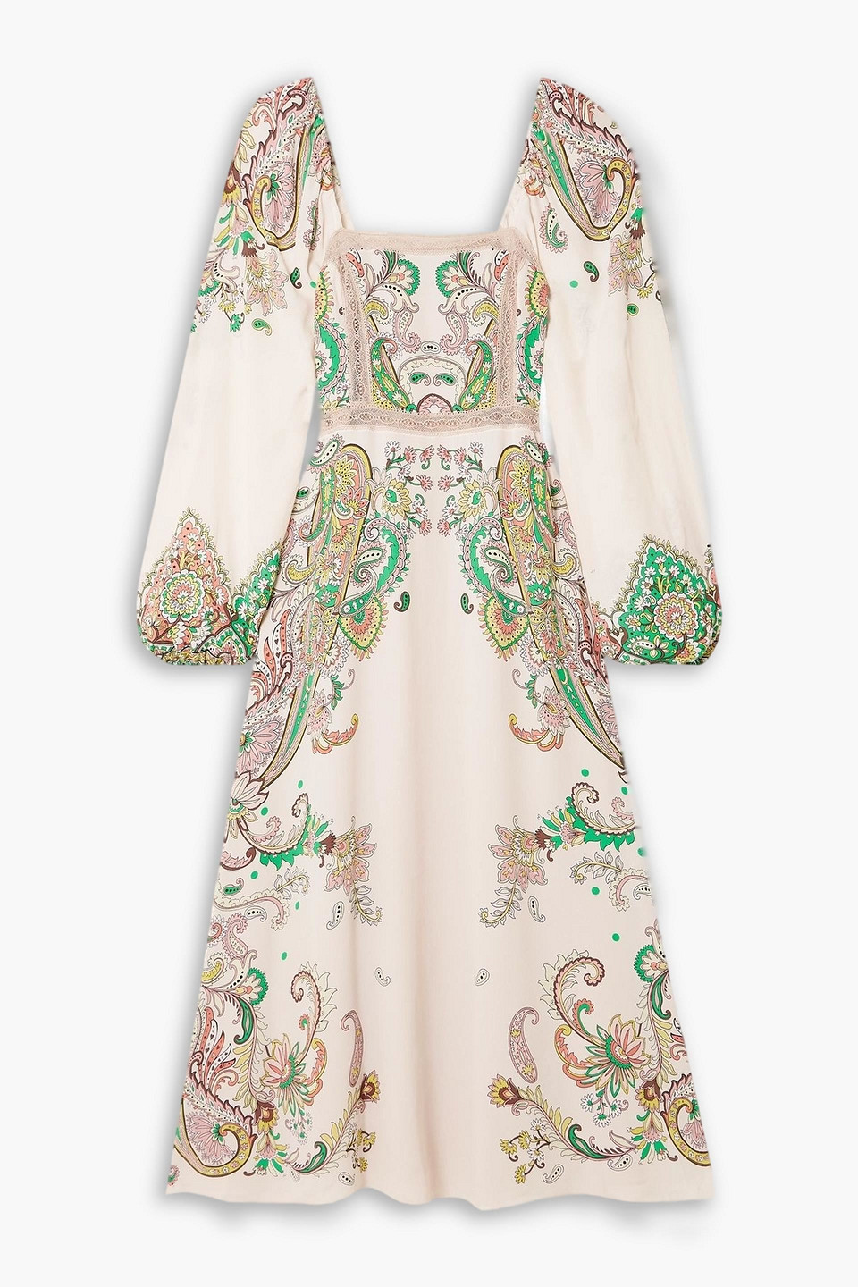 etro - lace-trimmed printed crepe de chine midi dress - pink - it 38