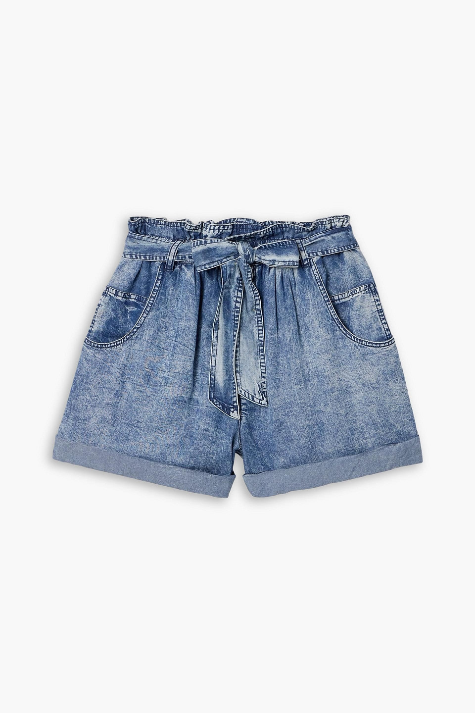 marant étoile - pierine belted lenzing™ lyocell-chambray shorts - blue - fr 34
